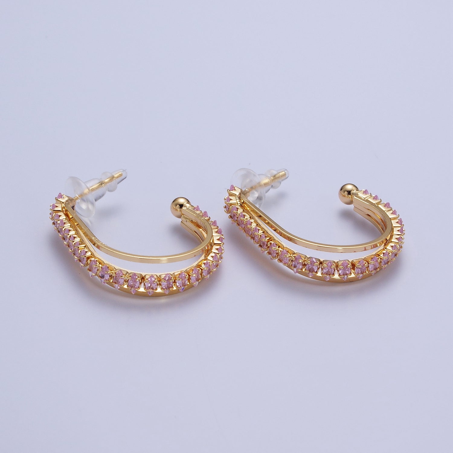 24K Gold Filled Marquise Cubic Zirconia Multiple Band J-Hoop Stud Earrings | X841 X884-X890 - DLUXCA