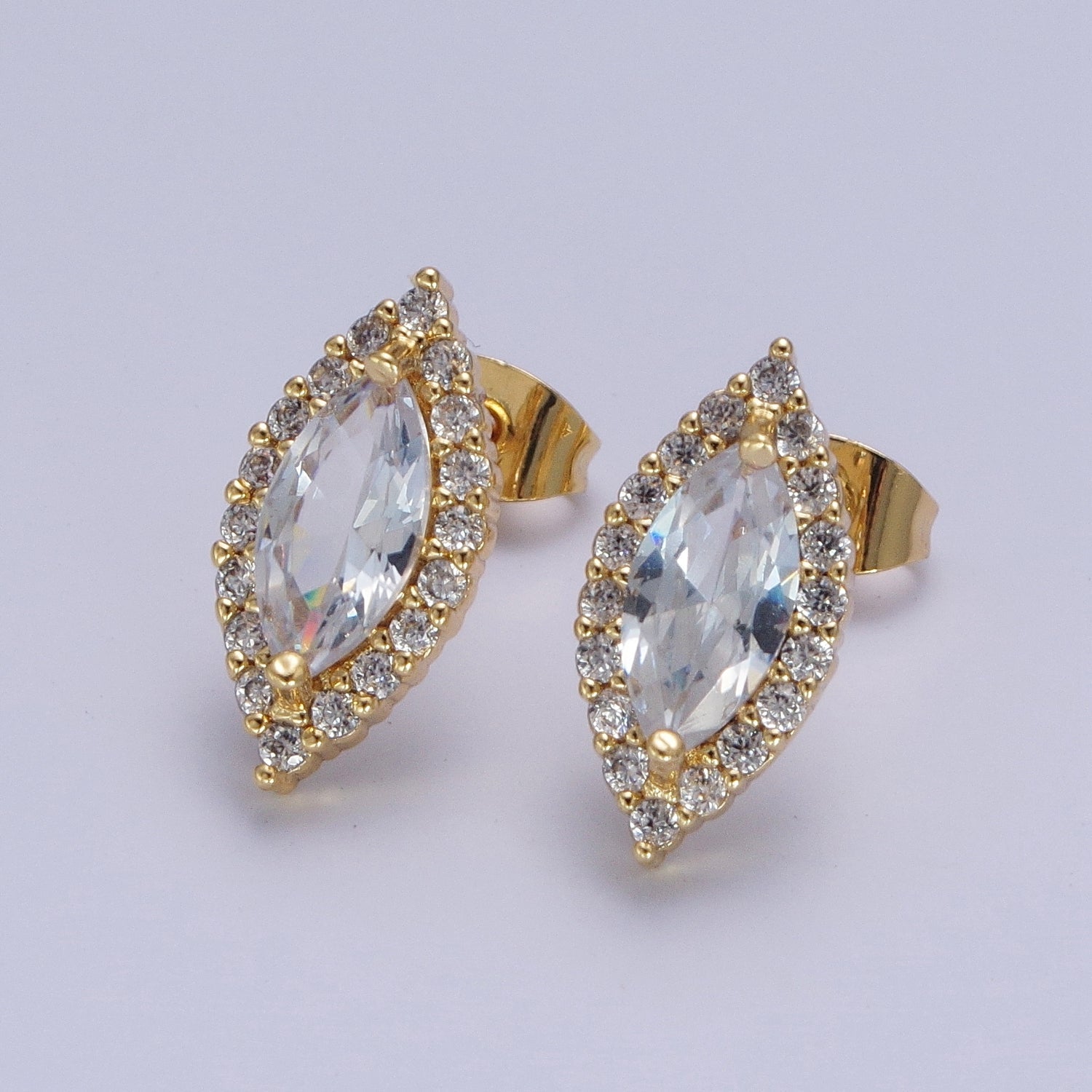 Micro Paved Clear Pink Green Marquise Cubic Zirconia Stud Earrings | X904-X906 - DLUXCA
