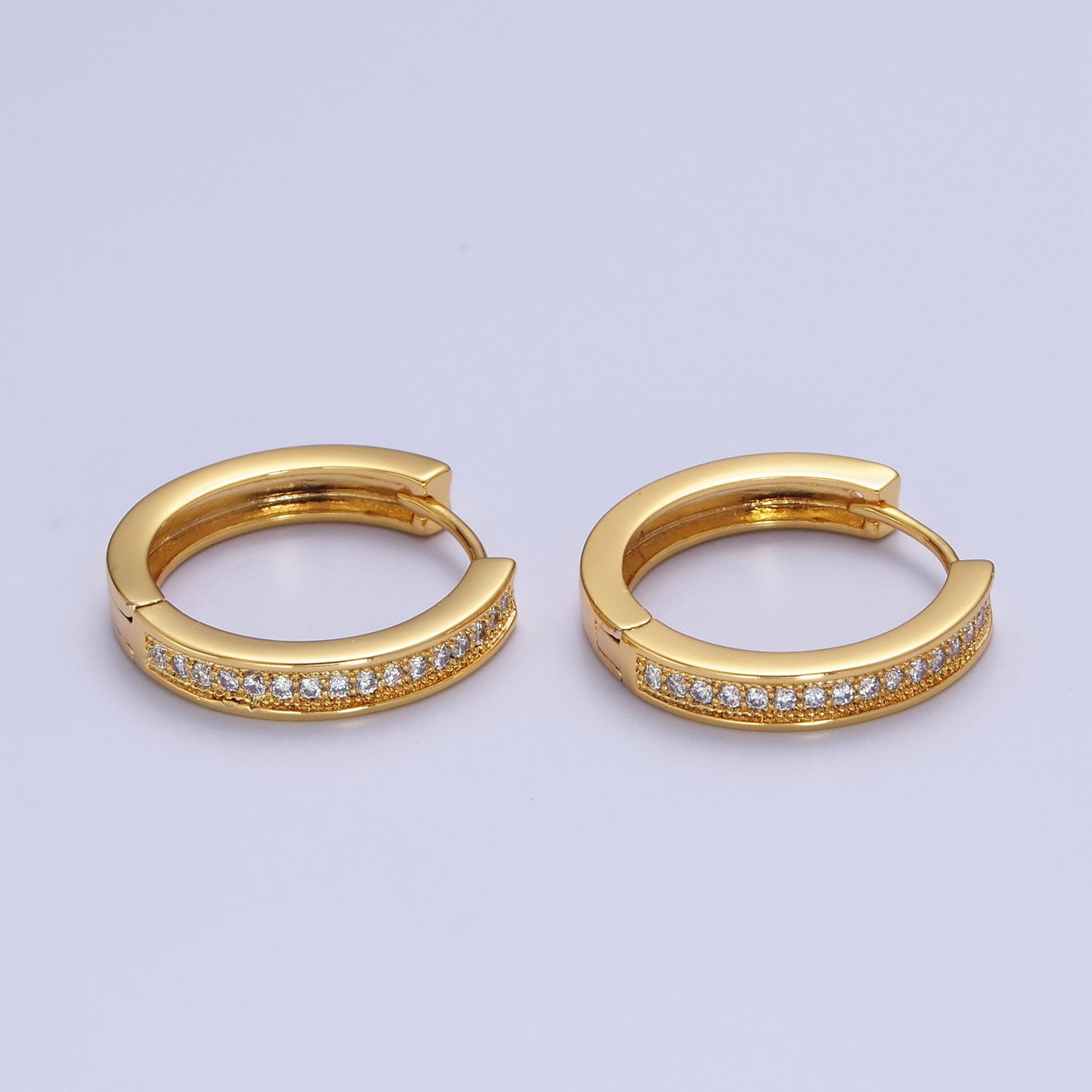 24K Gold Filled 20mm Micro Paved Cubic Zirconia Huggie Hoop Earrings | X911 - DLUXCA