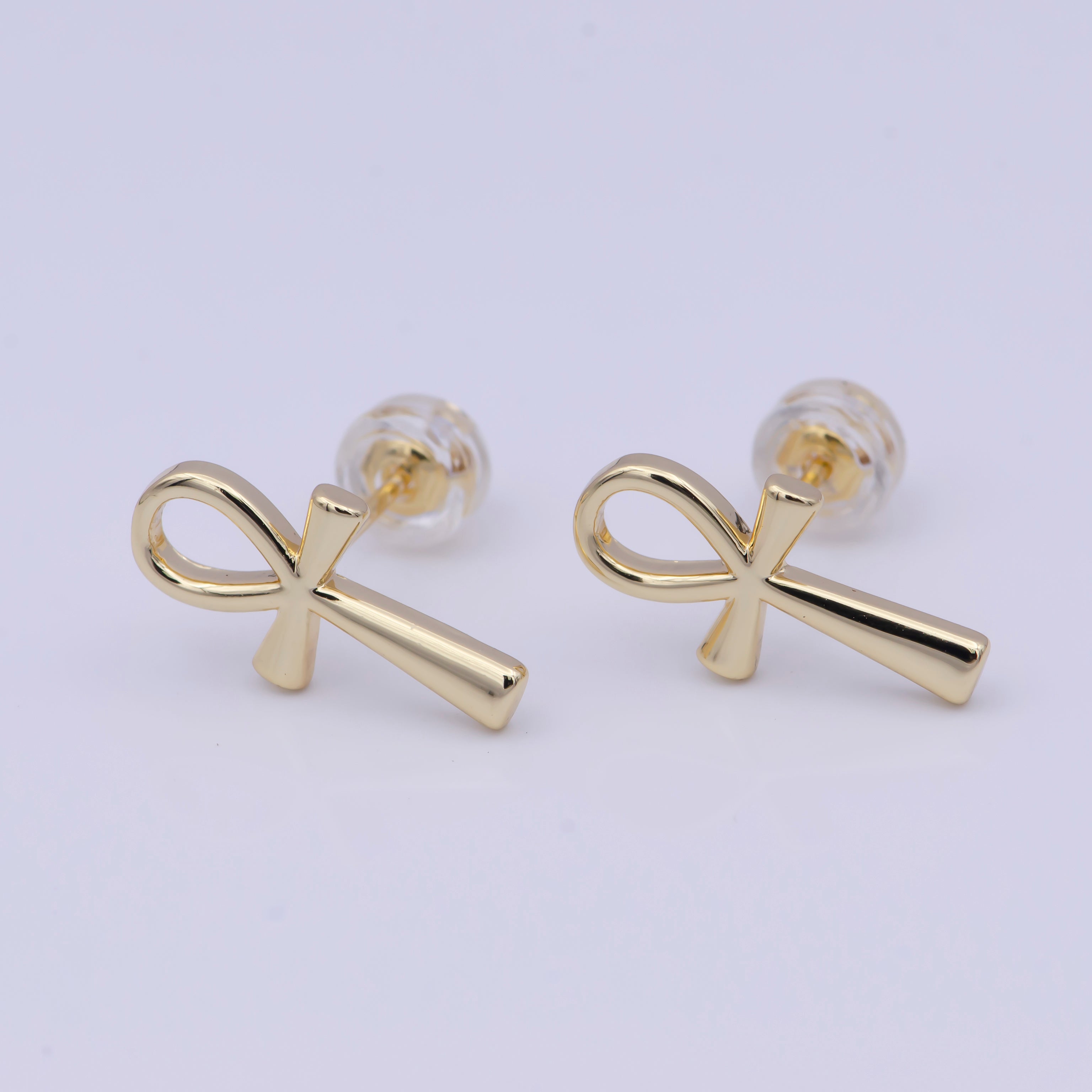 Gold Egyptian Ankh Stud Earrings, Egyptian Symbol, Life , Religious, Egyptian Jewelry, Cartilage Earring X-930 X-931 - DLUXCA