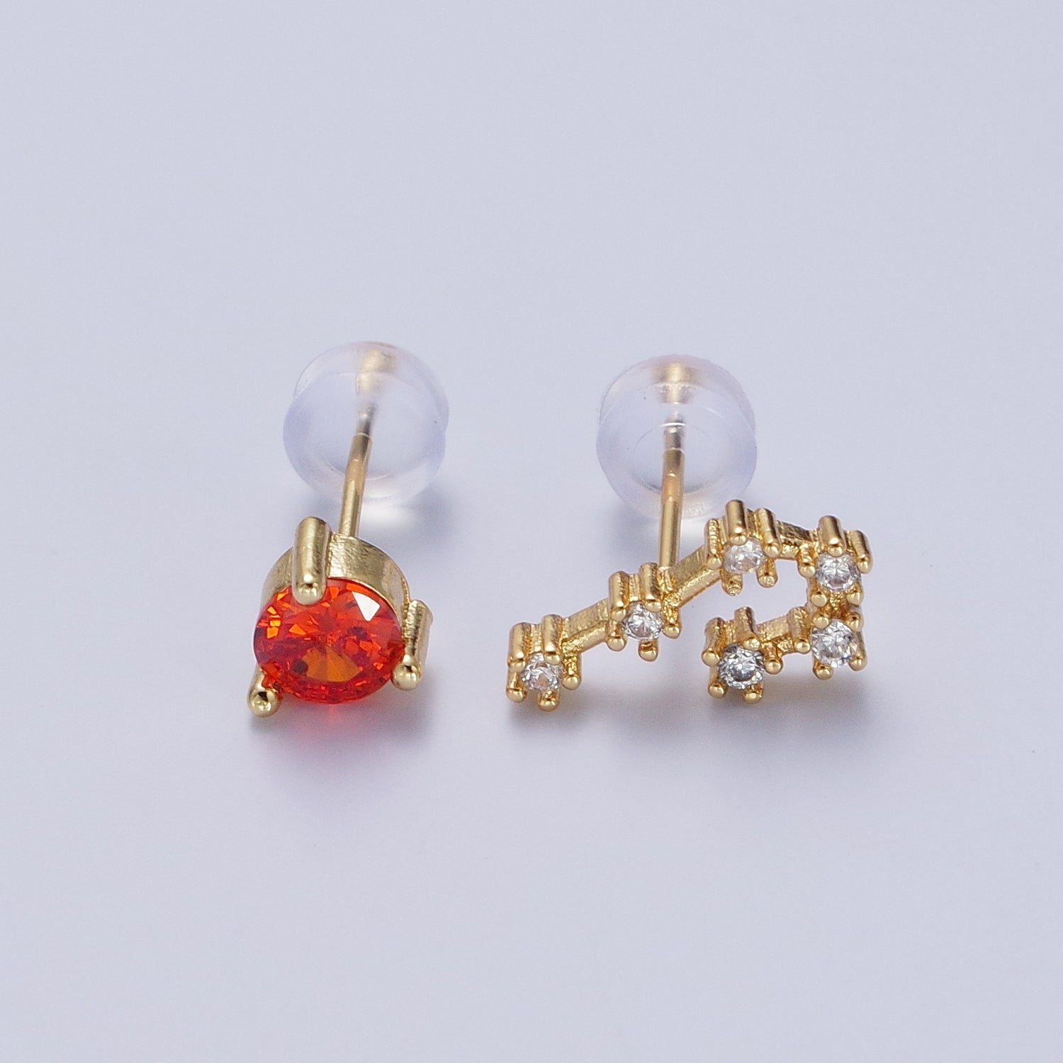 24K Gold Filled Set Birthstone & Astrology Zodiac Horoscope Constellation Cubic Zirconia Stud Earrings | Y014-Y025 - DLUXCA