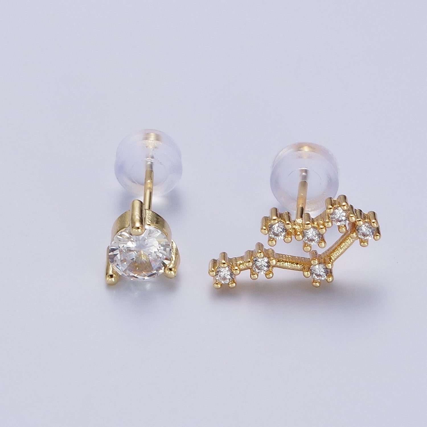24K Gold Filled Set Birthstone & Astrology Zodiac Horoscope Constellation Cubic Zirconia Stud Earrings | Y014-Y025 - DLUXCA