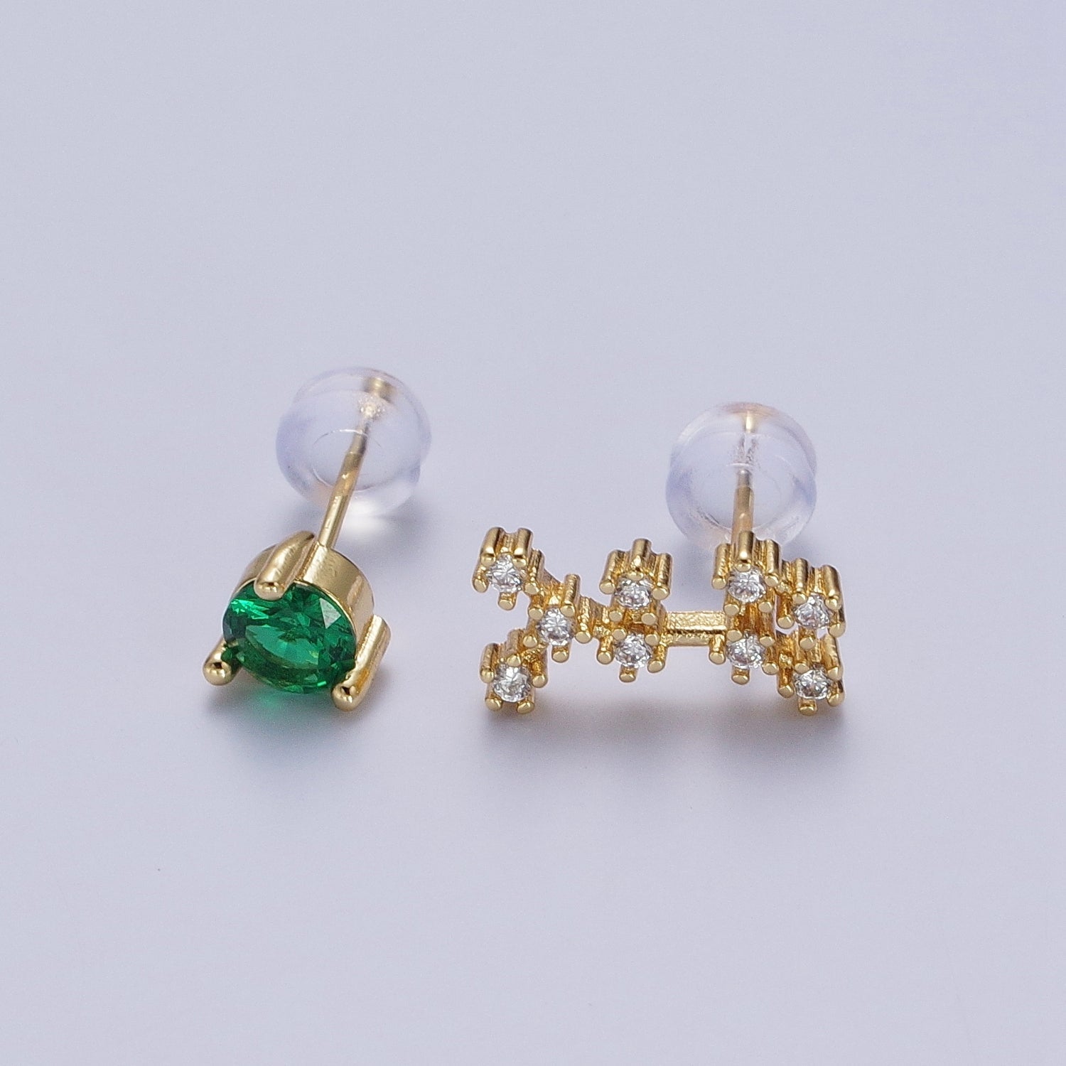 24K Gold Filled Set Birthstone & Astrology Zodiac Horoscope Constellation Cubic Zirconia Stud Earrings | Y014-Y025 - DLUXCA