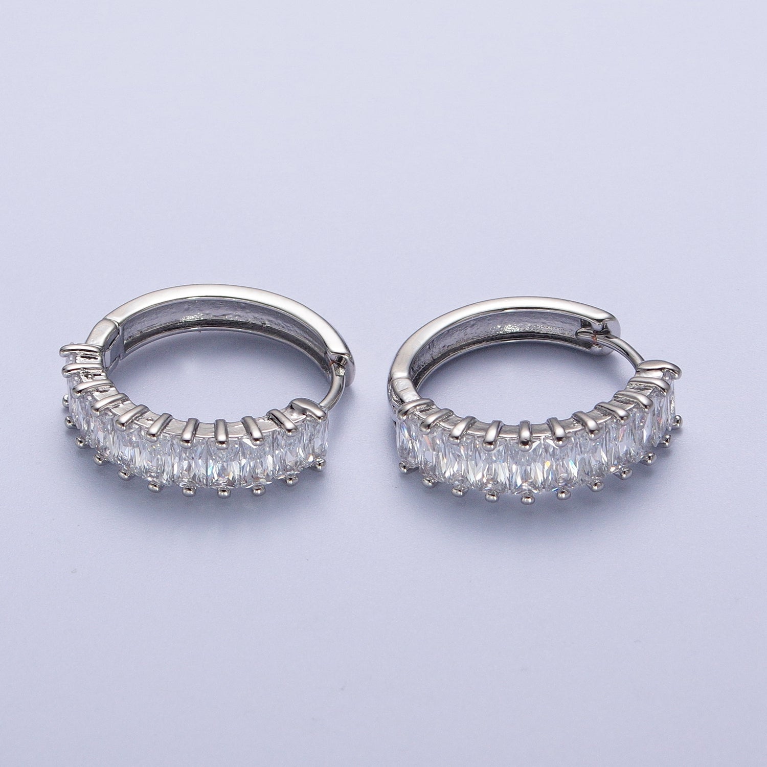 Mini Cz Hoop Earring, Baguette Hoop Earrings, 18k Gold Filled Baguette Huggies Small Hoop T273 T035 - DLUXCA