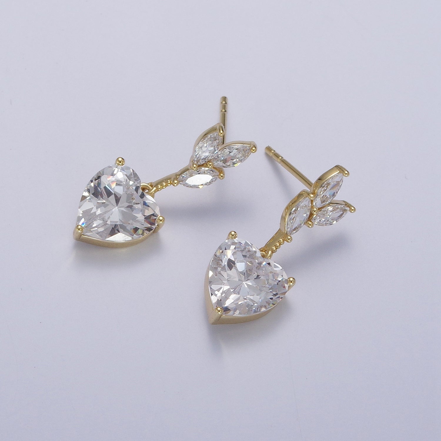 14K Gold Filled Heart Marquise Cubic Zirconia Dangle Drop Stud Earrings | Y057 - DLUXCA