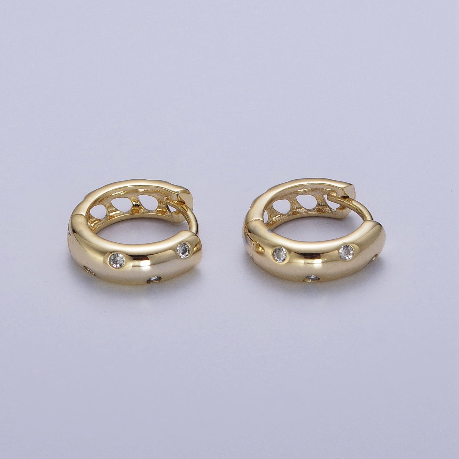 Gold Spot Dotted Round Cubic Zirconia Huggie Hoop Earrings | Y059 - DLUXCA