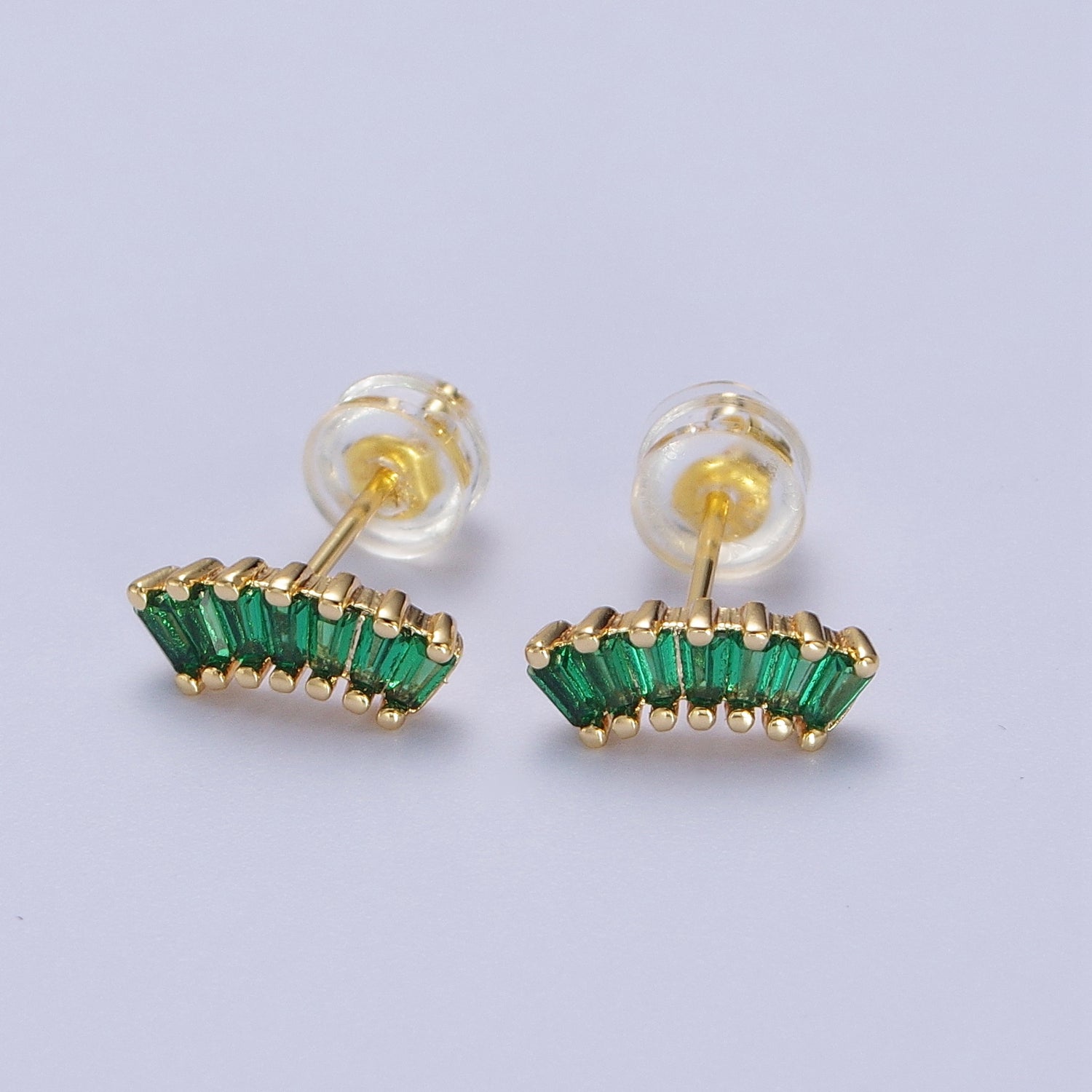 24K Gold Filled Green Baguette Cubic Zirconia Stud Earrings | Y100 - DLUXCA