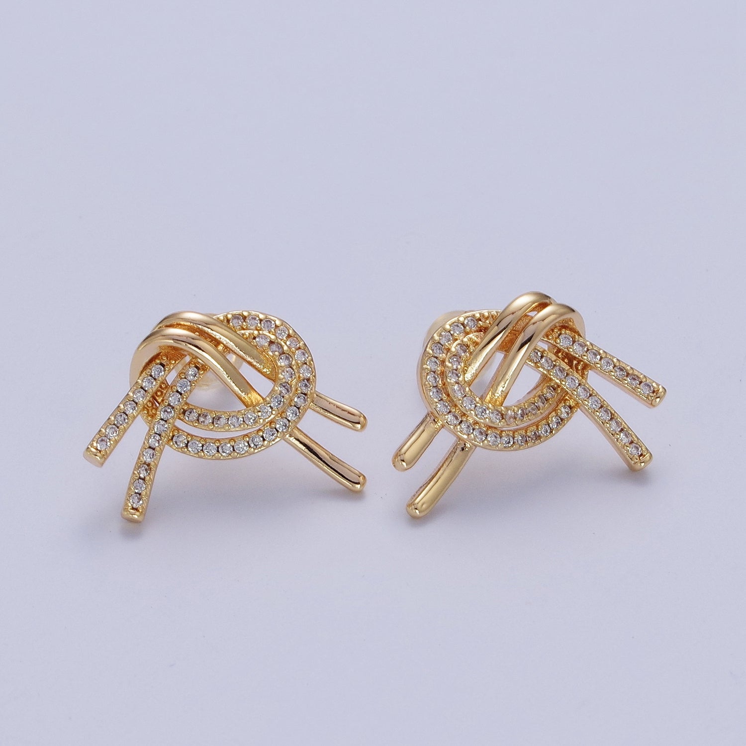 Gold Filled Double Band Micro Paved Geometric Heart Stud Earrings | Y148 - DLUXCA