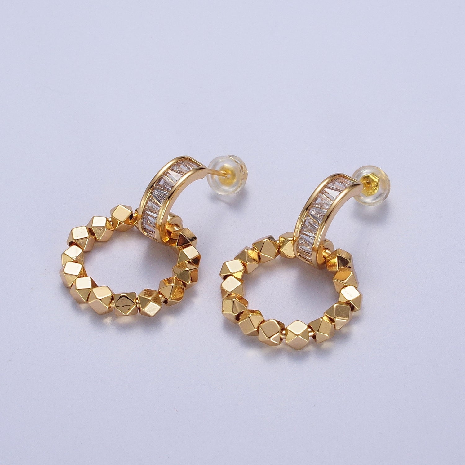 Baguette C Shaped Round Cube Bead Dangle Drop Earrings | Y179 - DLUXCA