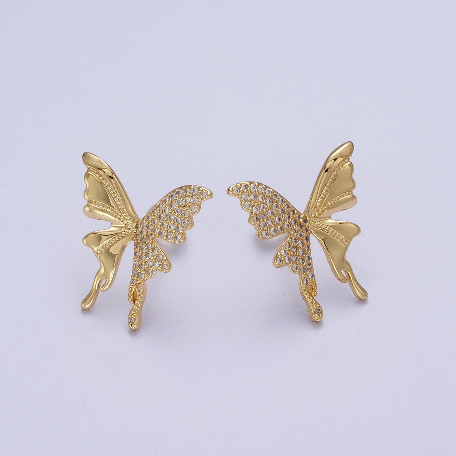 Micro Paved Butterfly Wings Gold, Silver Stud Earrings | Y197 Y198 - DLUXCA