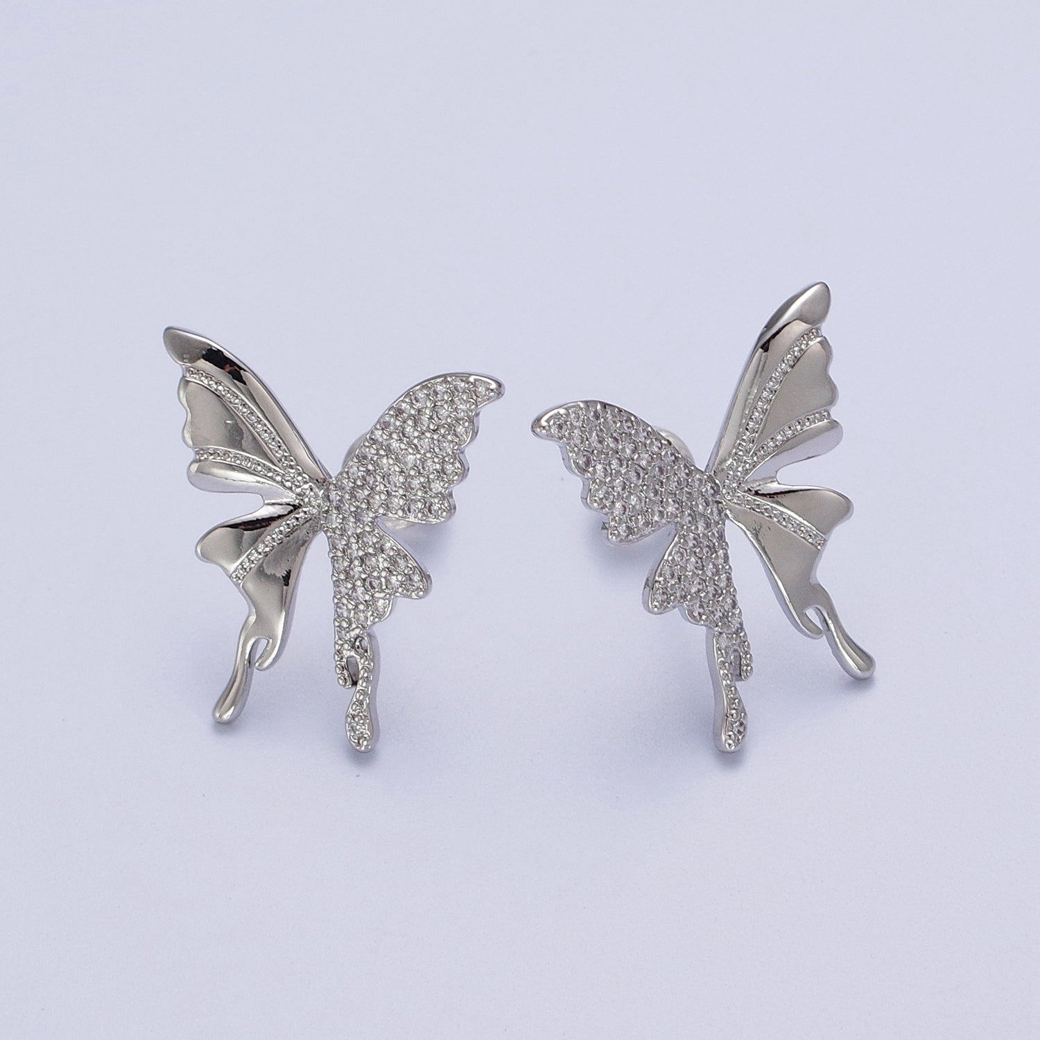 Micro Paved Butterfly Wings Gold, Silver Stud Earrings | Y197 Y198 - DLUXCA