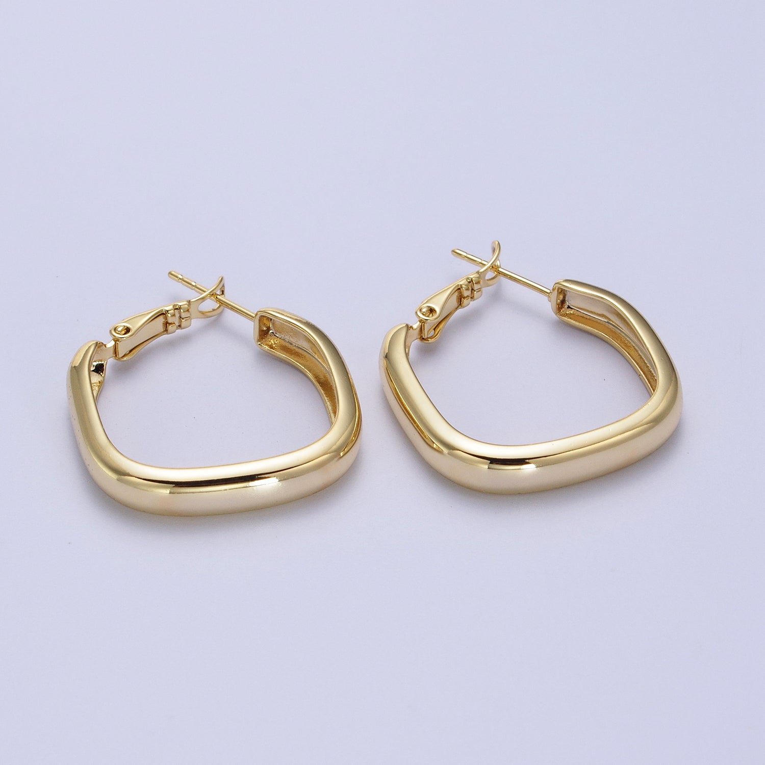 24K Gold Filled Geometric Boxy Block Latch Hoop Earrings | Y287 - DLUXCA