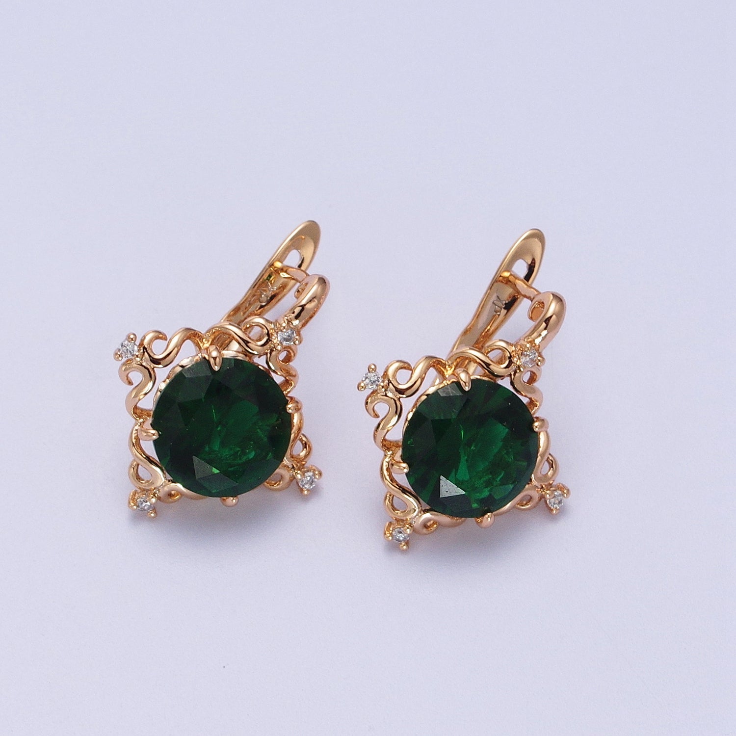 24K Gold Filled Green, Purple, Red Round Artisan Latch Back Earrings | Y292 - Y294 - DLUXCA