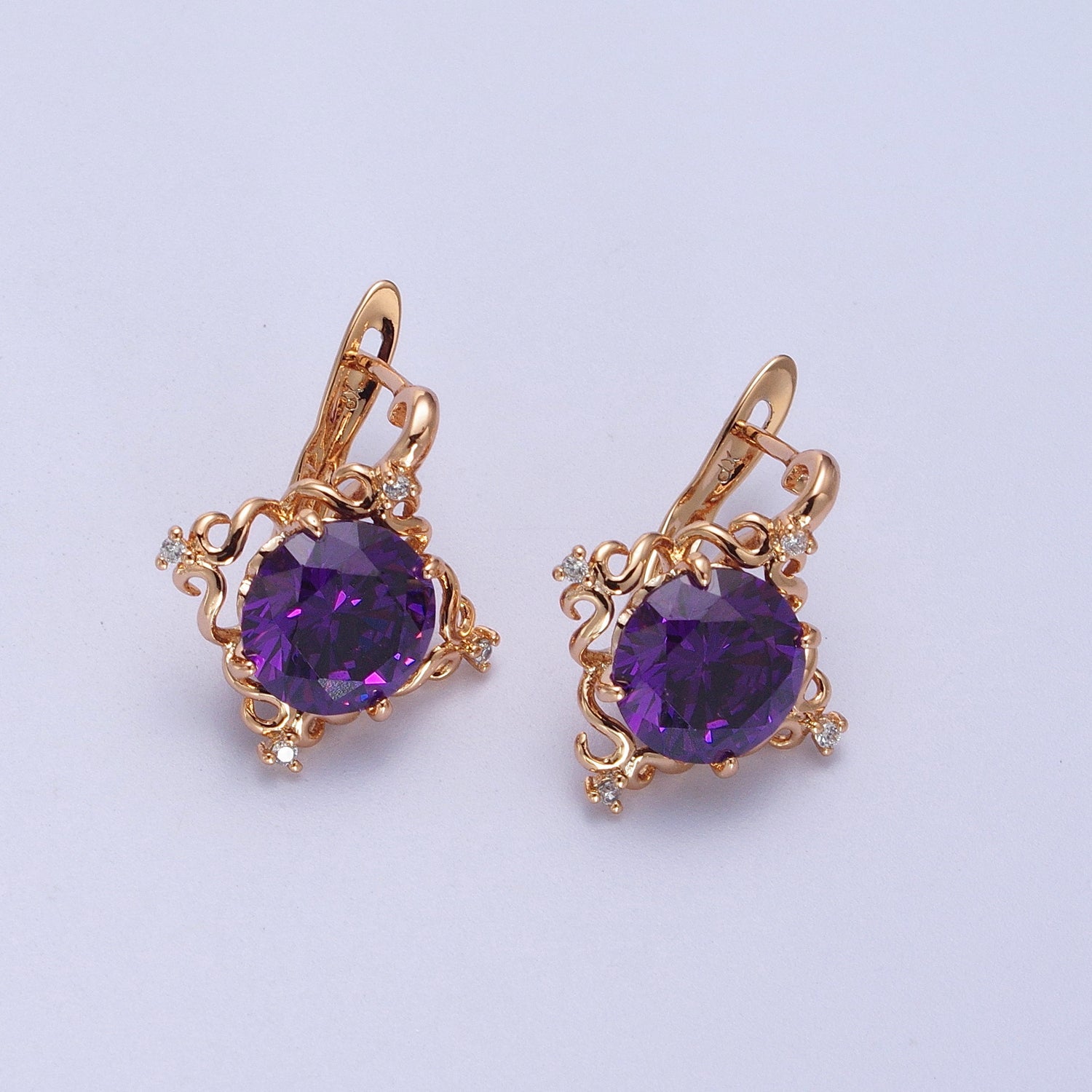 24K Gold Filled Green, Purple, Red Round Artisan Latch Back Earrings | Y292 - Y294 - DLUXCA