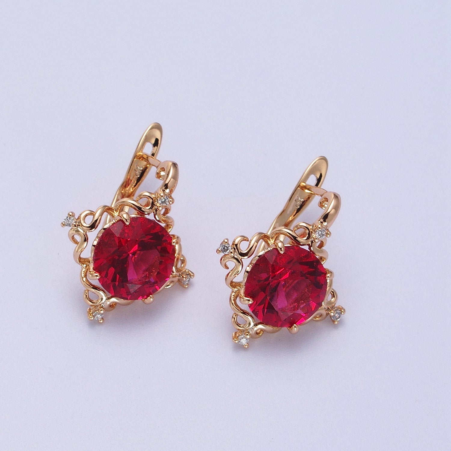 24K Gold Filled Green, Purple, Red Round Artisan Latch Back Earrings | Y292 - Y294 - DLUXCA