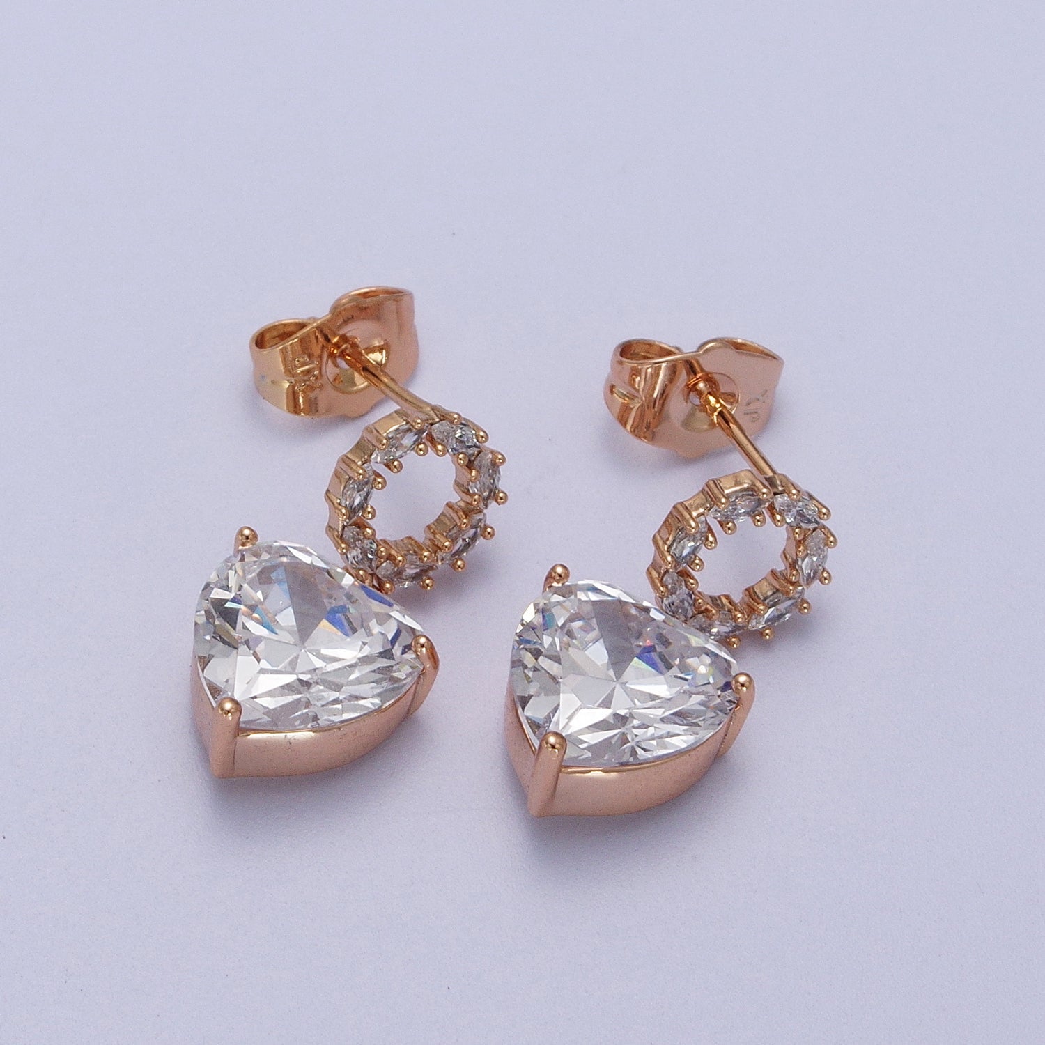 Gold Filled Marquise Round Studs Clear, Pink CZ Heart Drop Dangle Earrings in Gold & Silver | Y307 - Y309 - DLUXCA