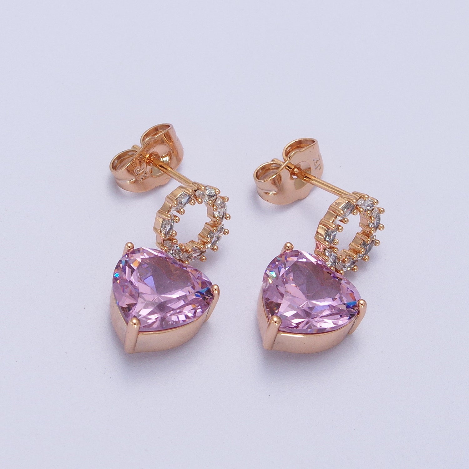Gold Filled Marquise Round Studs Clear, Pink CZ Heart Drop Dangle Earrings in Gold & Silver | Y307 - Y309 - DLUXCA