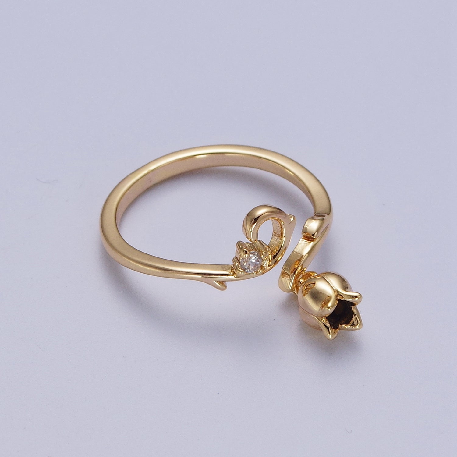 24K Gold Filled CZ Vine Rose Dangle Adjustable Ring | Y326 - DLUXCA