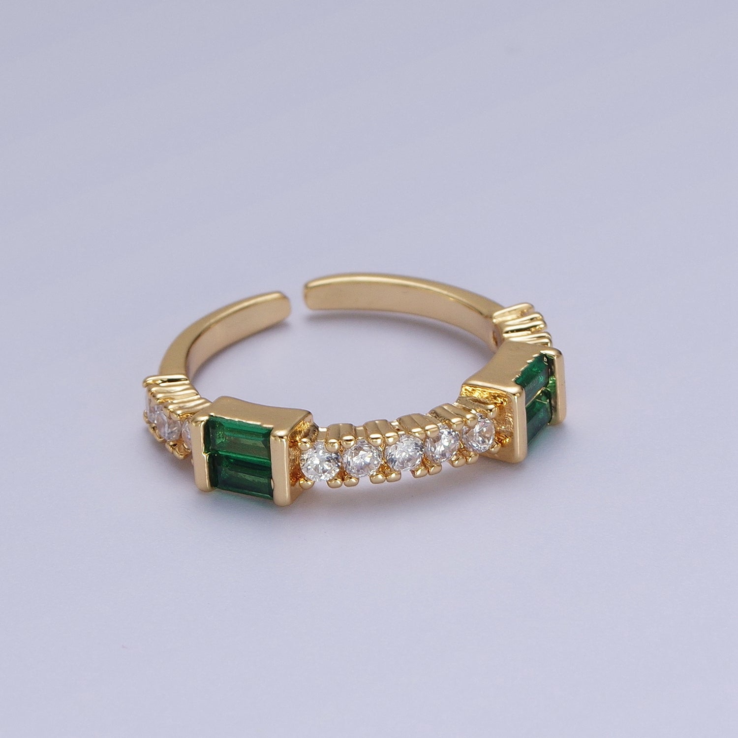 Green, Clear, Fuchsia Baguette Round Cubic Zirconia Gold Ring | Y328 - Y330 - DLUXCA