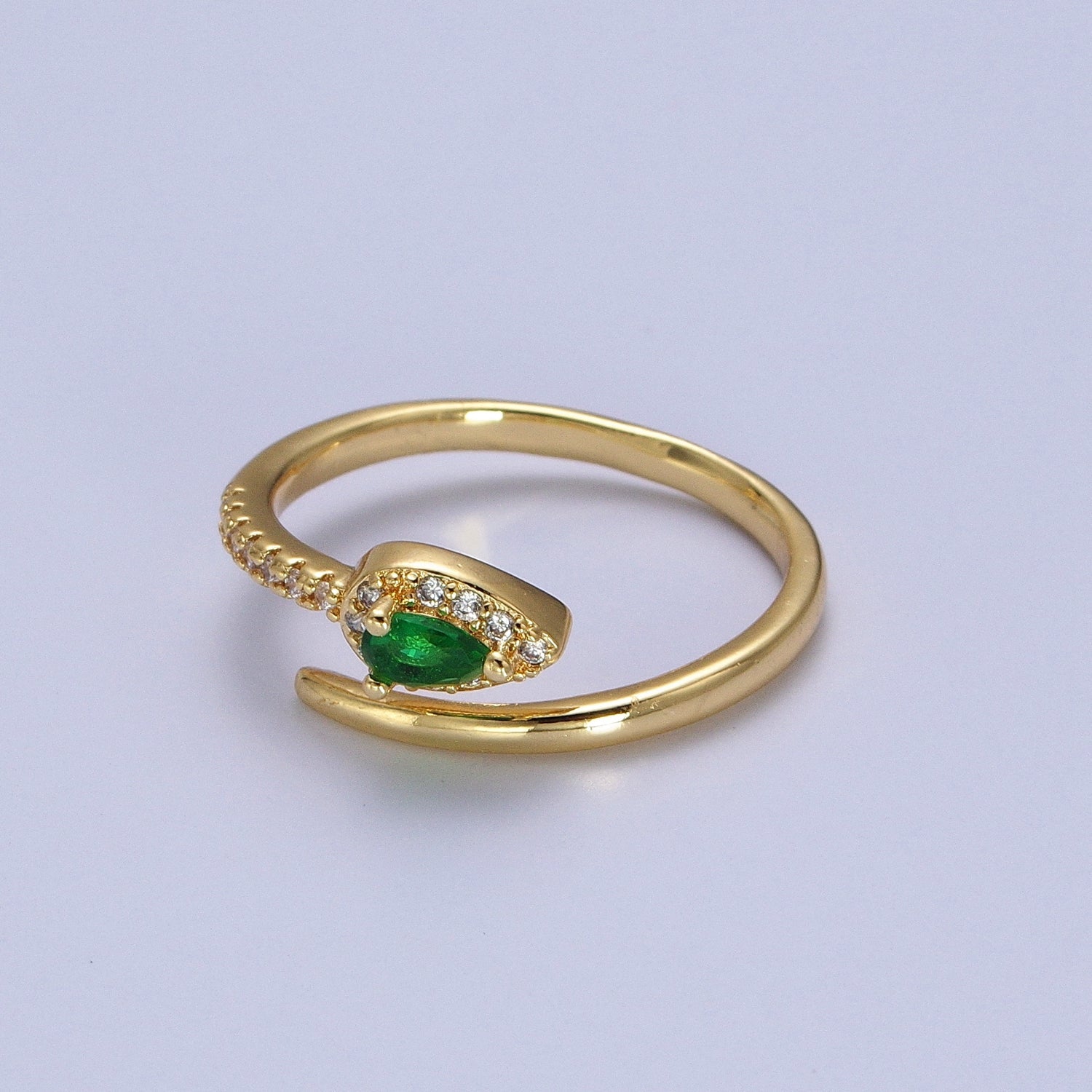 Micro Paved Green Teardrop CZ Minimalist Adjustable Ring | Y362 - DLUXCA