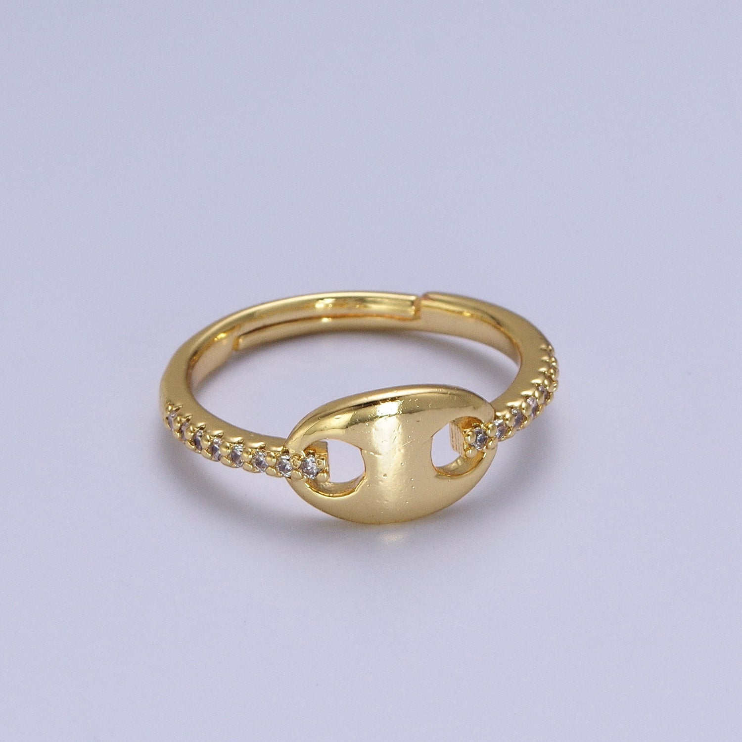 Minimalist Gold Micro Paved CZ Anchor Mariner Ring | Y363 - DLUXCA