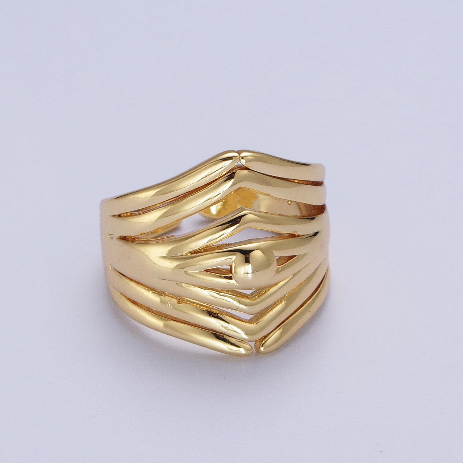 24K Gold Filled Statement Multiple Band Geometric Ring | Y371 - DLUXCA