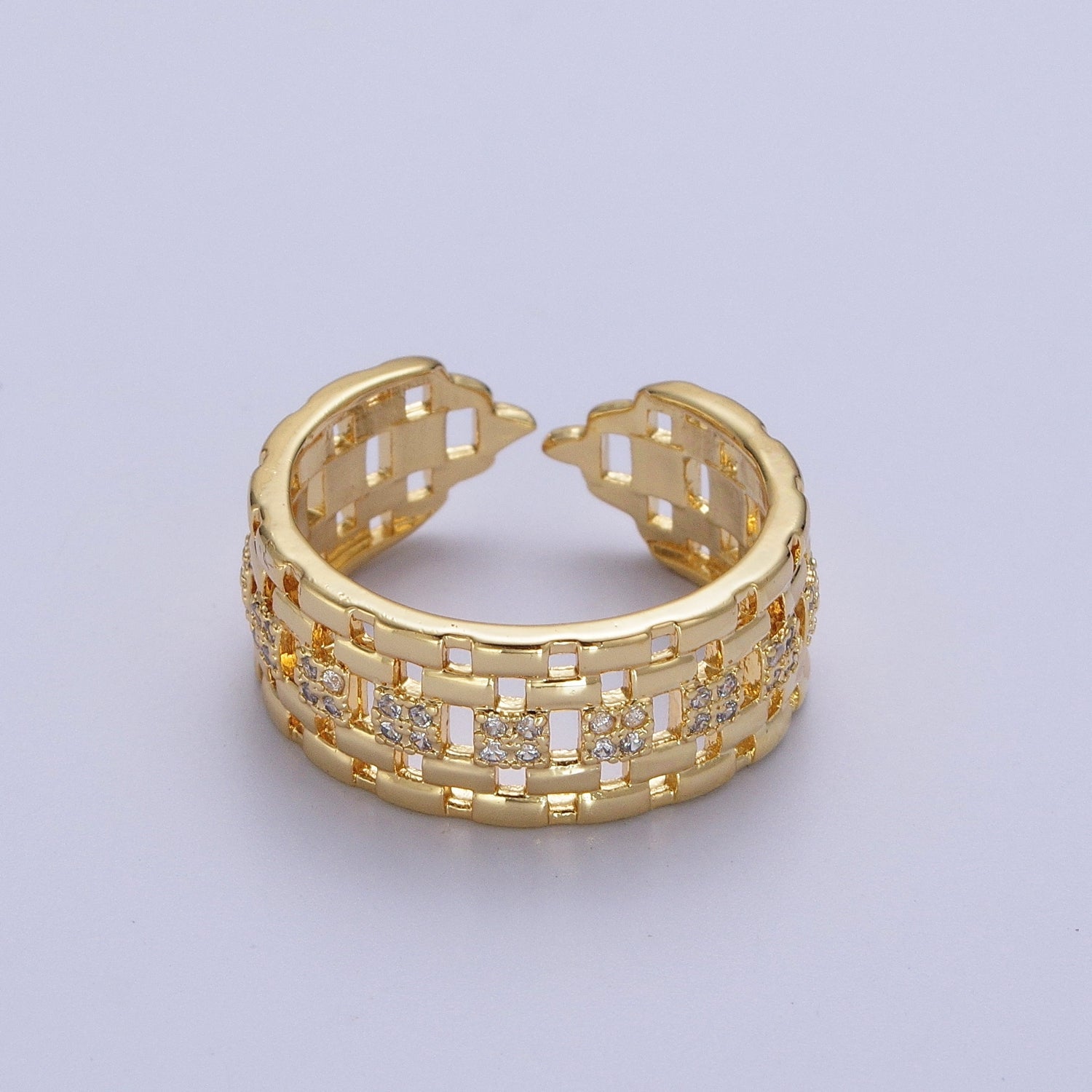 Micro Pave CZ Panther Chain Link Band Ring in Gold & Silver | Y372 Y373 - DLUXCA