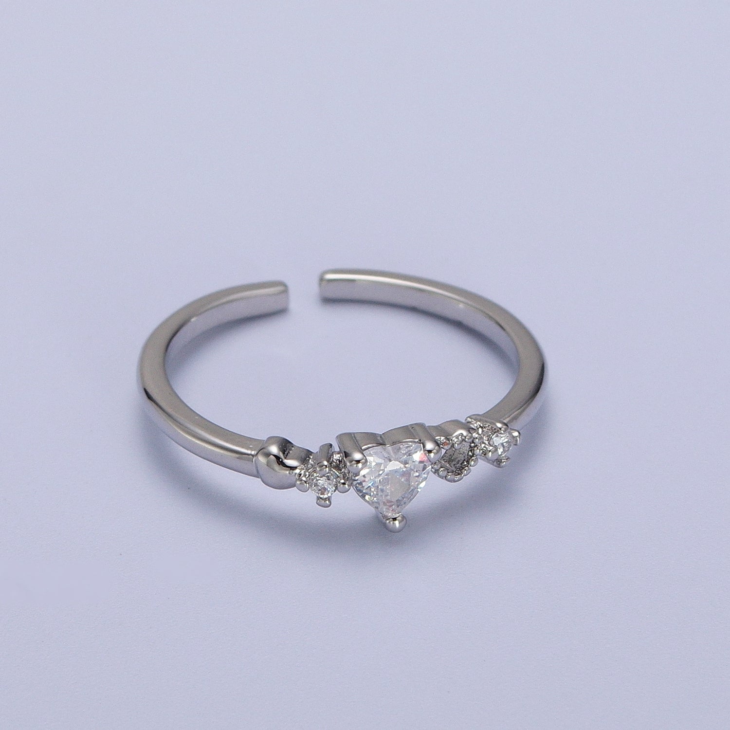 White Gold Filled Sweet Heart Clear CZ Silver Ring | Y386 - DLUXCA