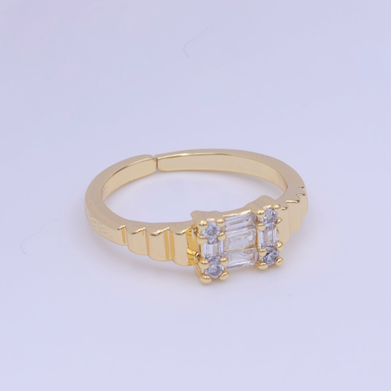 Clear Baguette Round Gold Geometric Adjustable Ring | Y422 - DLUXCA