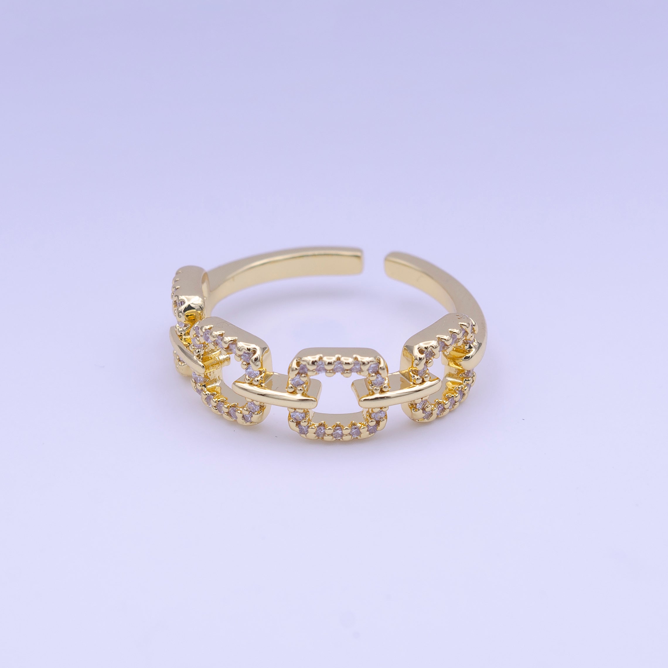 24K Gold Filled Micro Paved Cable Link Chain Adjustable Ring | Y423 - DLUXCA