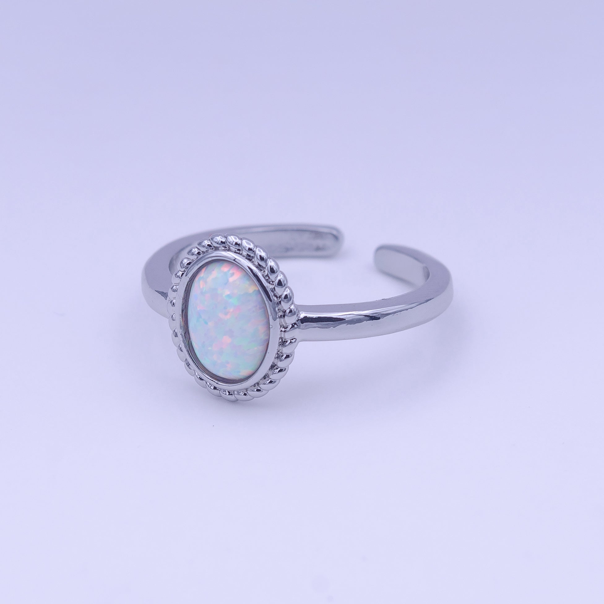 White Opal Braided Oval Minimalist Silver Ring | Y426 - DLUXCA