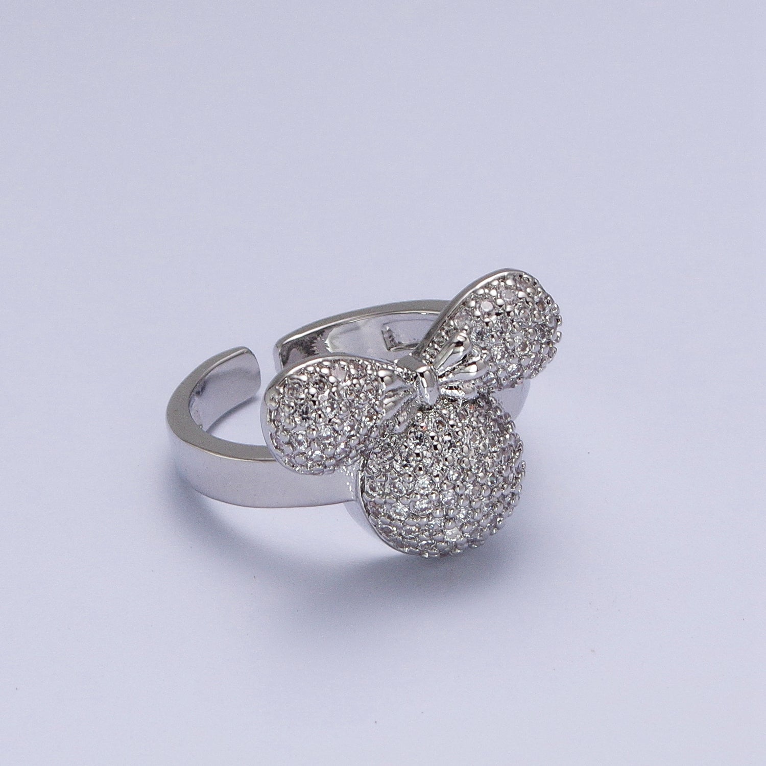Clear Micro Paved CZ Bowed Mouse Themed Adjustable Ring in Gold & Silver | Y461 Y462 - DLUXCA