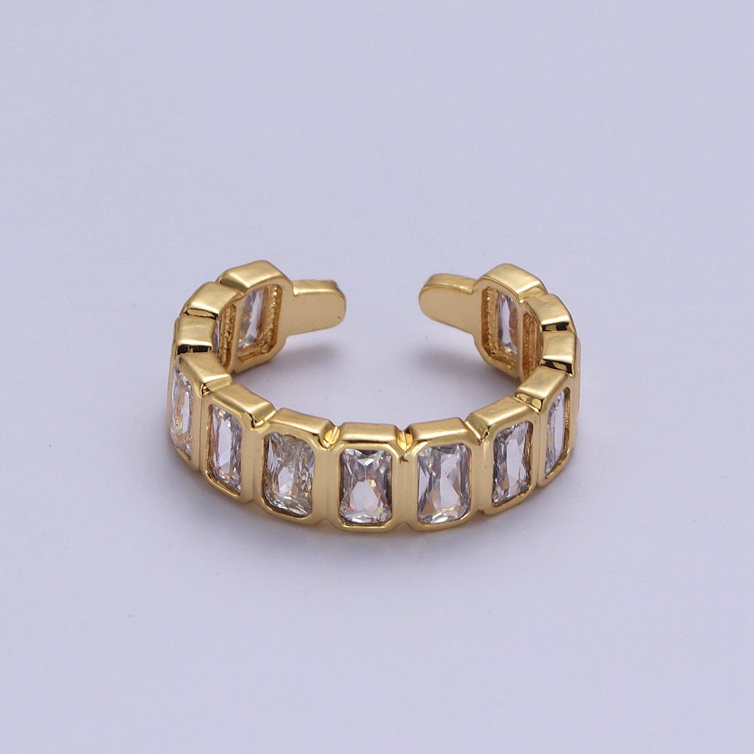 Baguette Cubic Zirconia CZ Lined Adjustable Gold Ring | Y463 - Y467 - DLUXCA