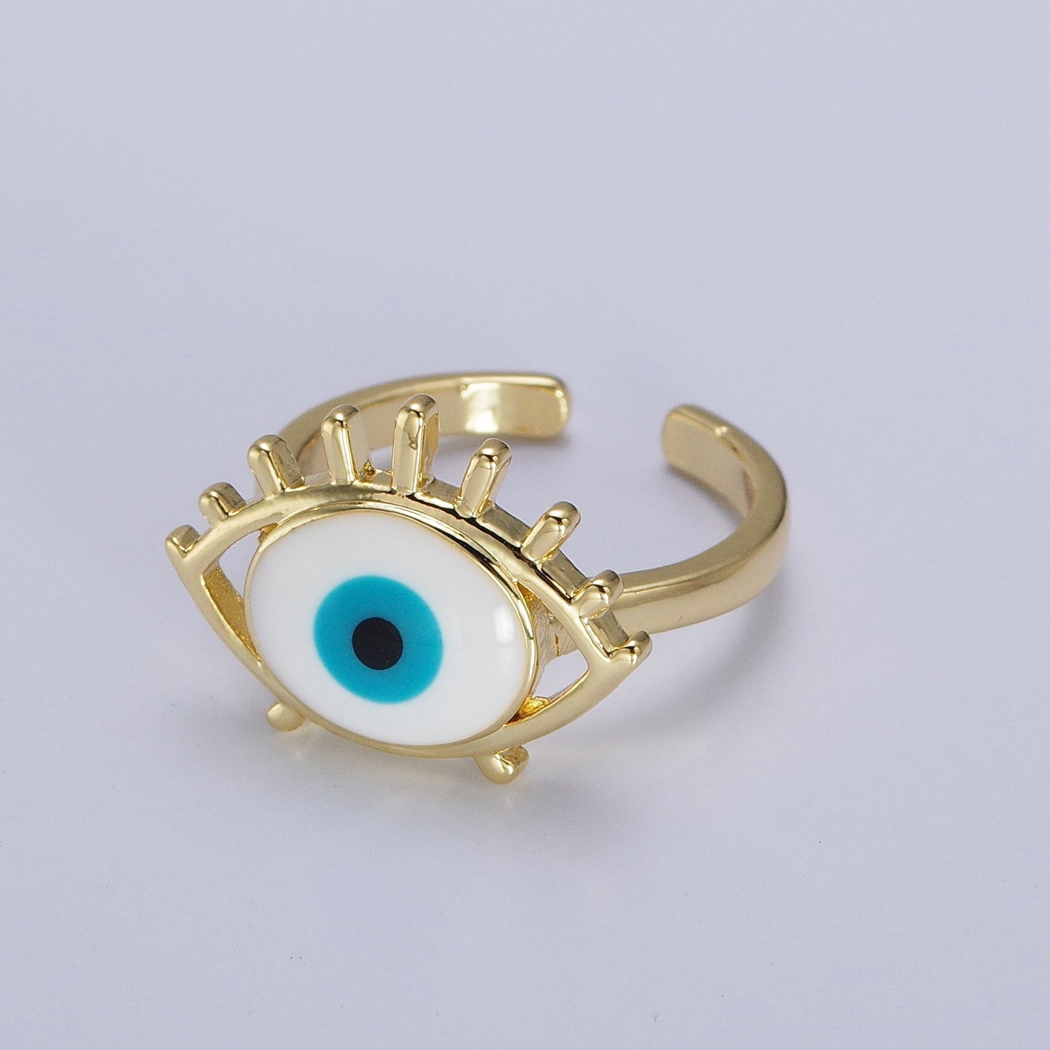 14K Gold Filled White, Blue Evil Eye Enamel Adjustable Ring | Y485 Y486 - DLUXCA