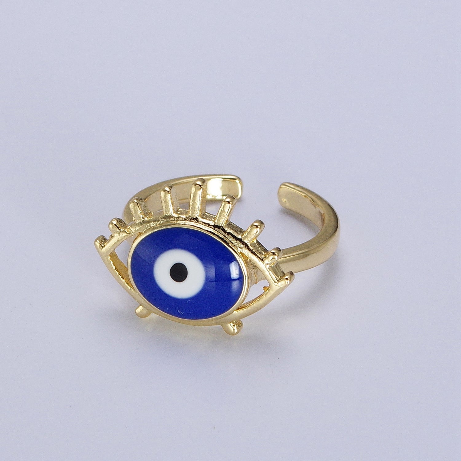 14K Gold Filled White, Blue Evil Eye Enamel Adjustable Ring | Y485 Y486 - DLUXCA
