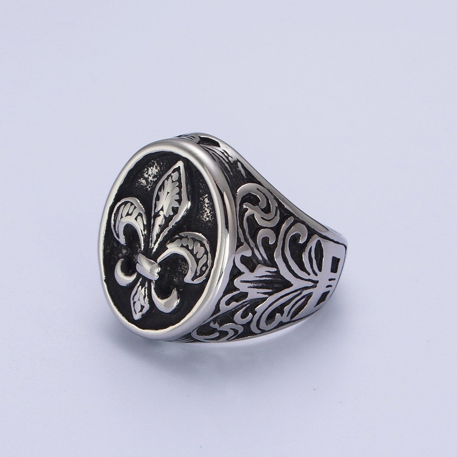 Stainless Steel Artisan Fleur De Lis Signet Ring in Gold & Silver | Y517 - Y520, Y537 - Y539 - DLUXCA