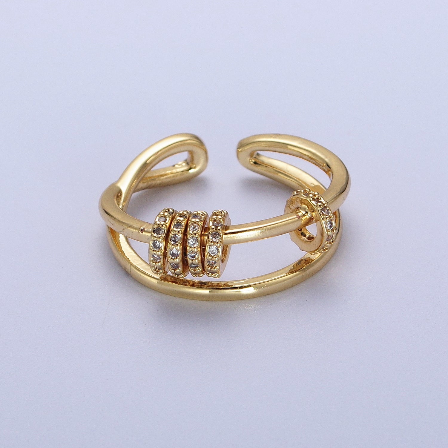 Double Band Articulated Micro Paved CZ Spacer Bead Ring in Gold & Silver | Y557 Y558 - DLUXCA