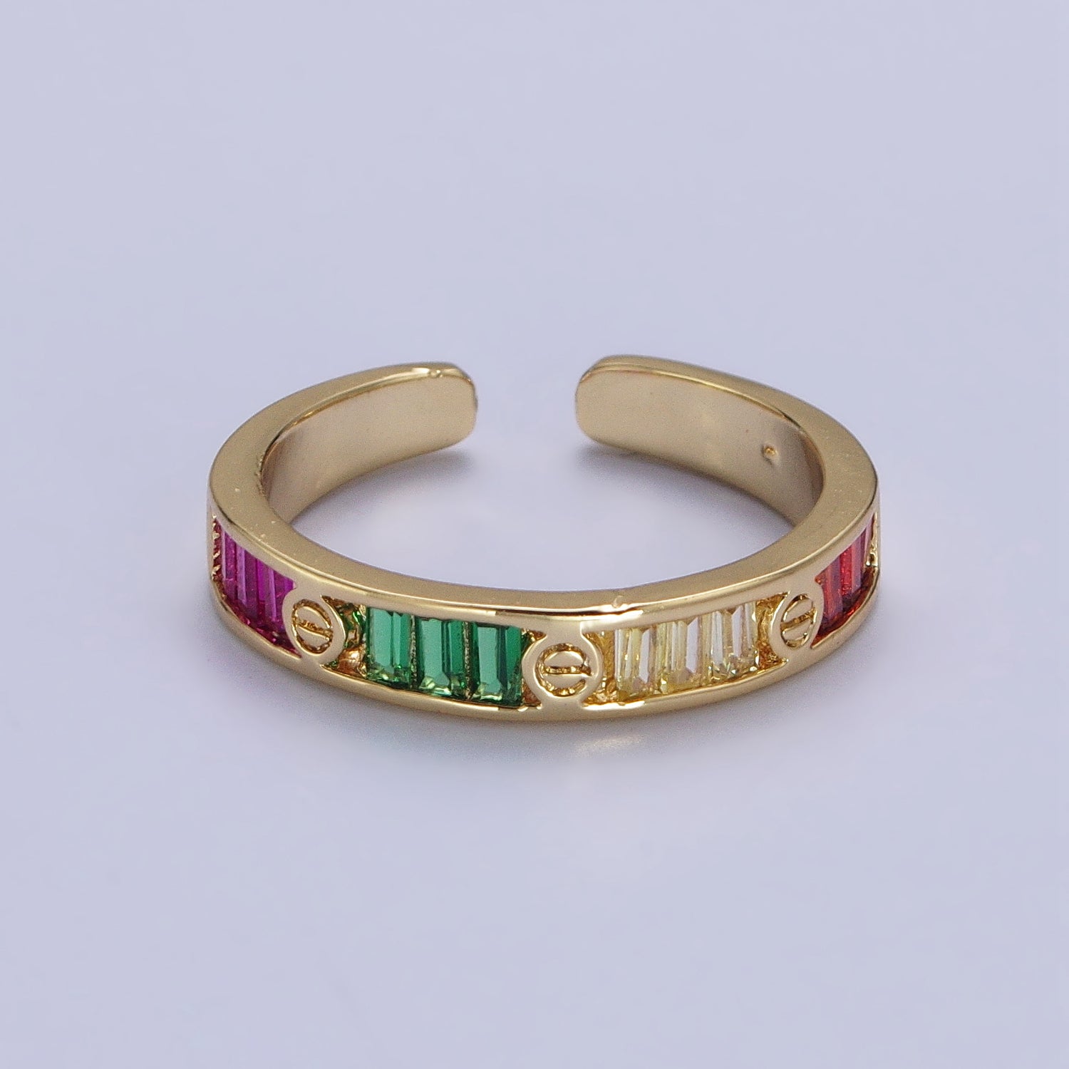 Multicolor Baguette CZ Minimalist Adjustable Ring in Gold & Silver | Y559 Y560 - DLUXCA