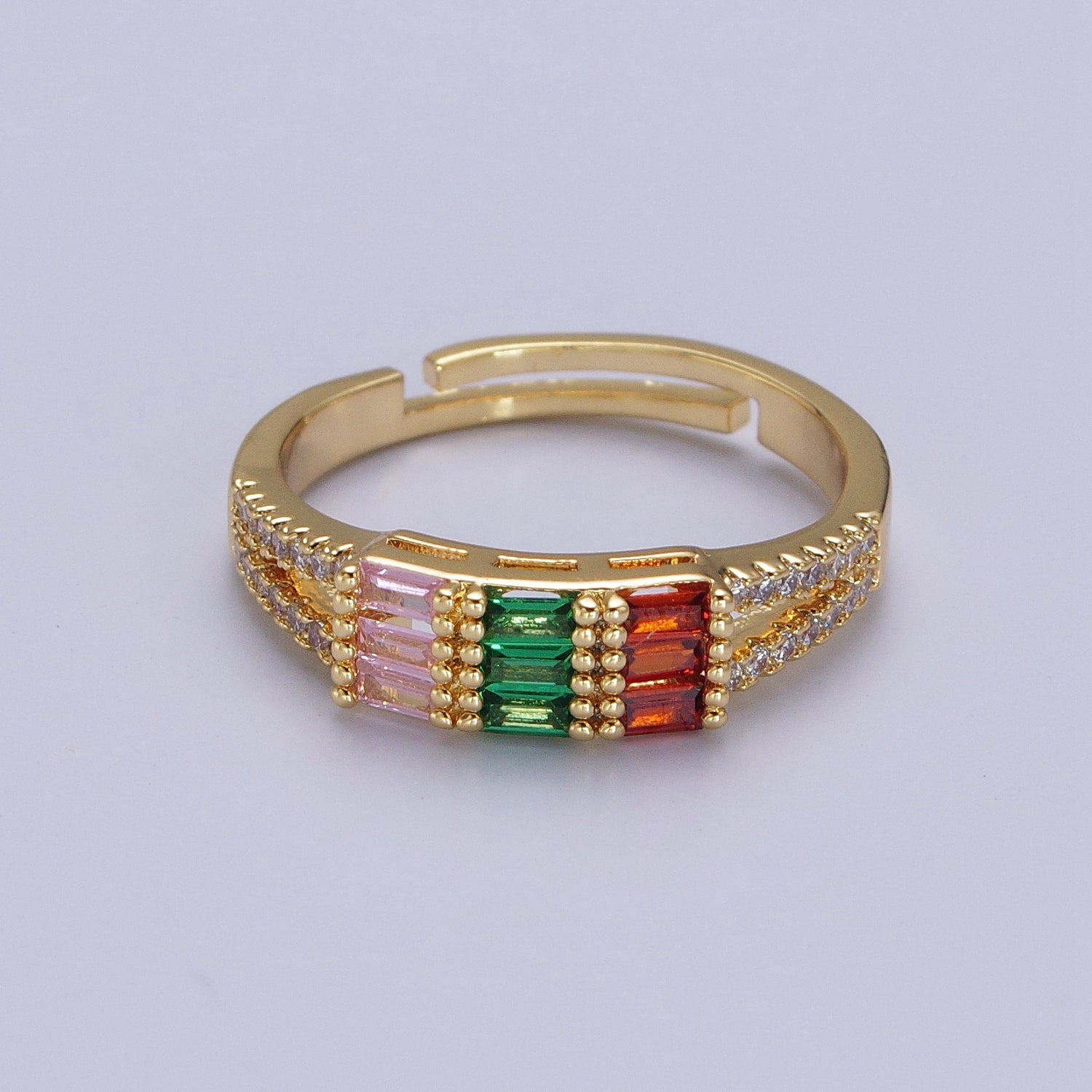 Triple Baguette Multicolor Clear Micro Paved CZ Ring in Gold & Silver | Y561 Y562 - DLUXCA