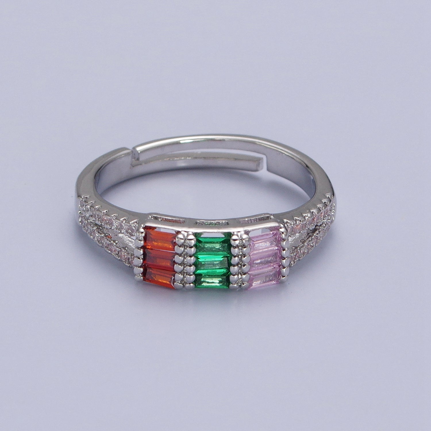 Triple Baguette Multicolor Clear Micro Paved CZ Ring in Gold & Silver | Y561 Y562 - DLUXCA