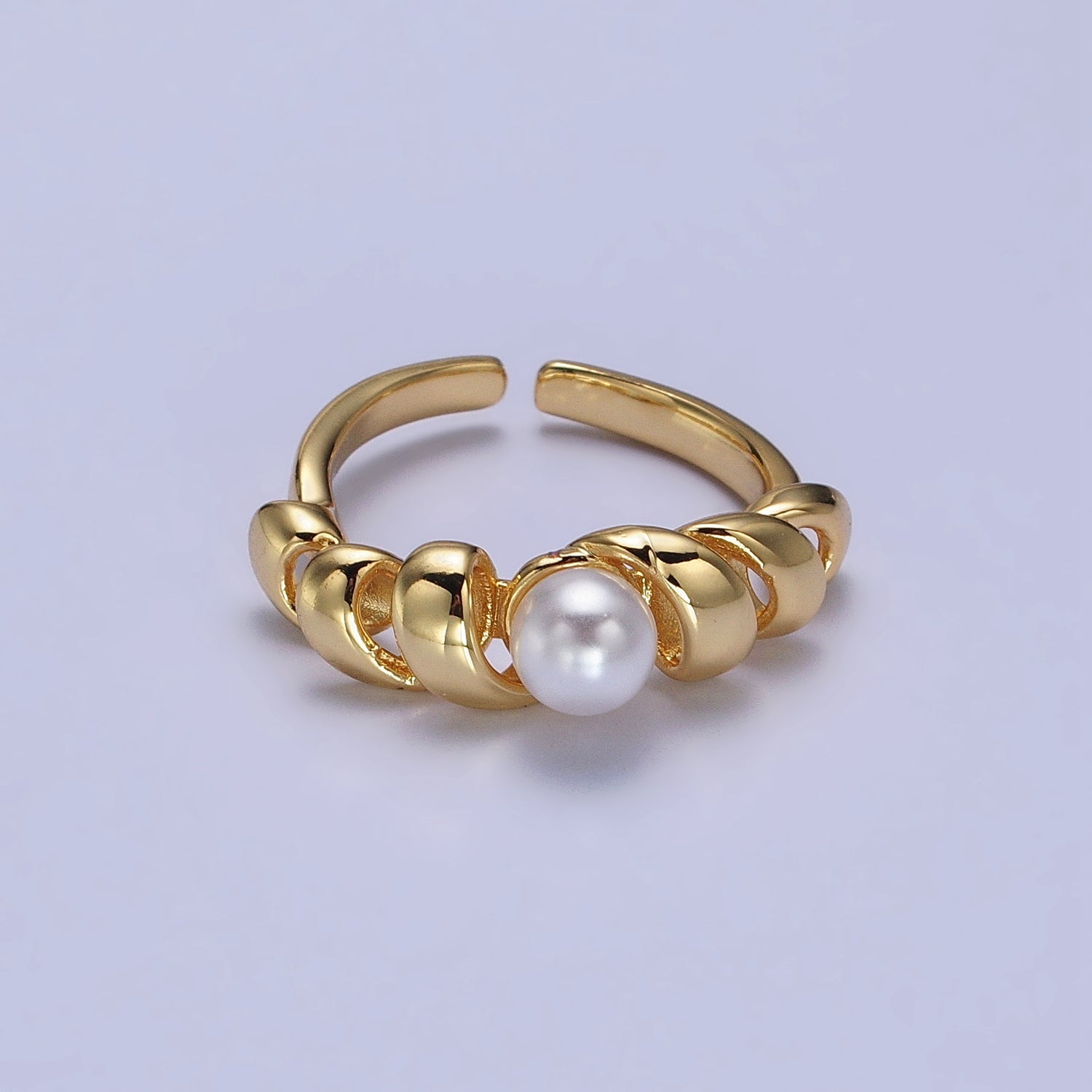 24K Gold Filled Round Pearl Twisted Coil Adjustable Ring in Gold & Silver | Y592 Y593 - DLUXCA