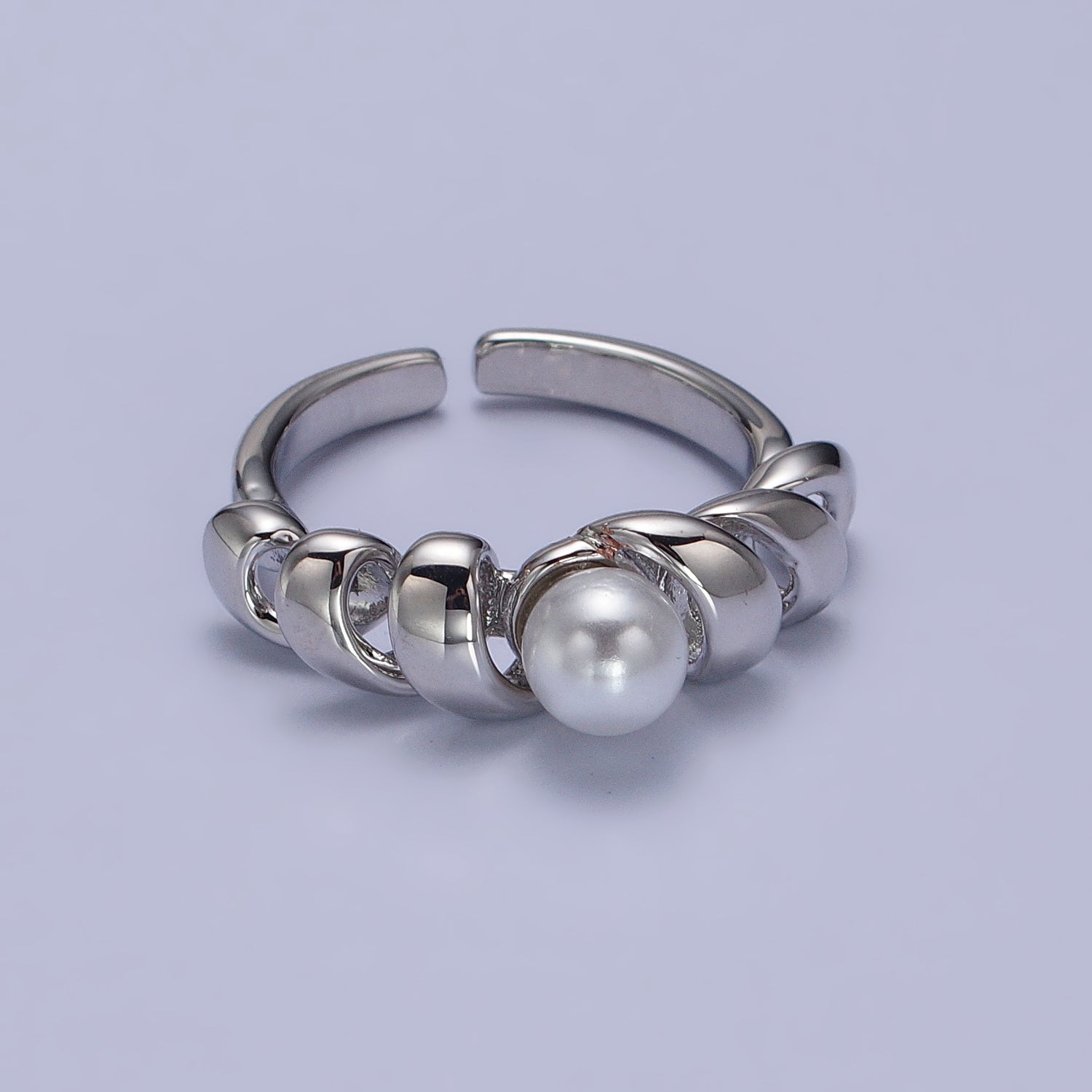 24K Gold Filled Round Pearl Twisted Coil Adjustable Ring in Gold & Silver | Y592 Y593 - DLUXCA