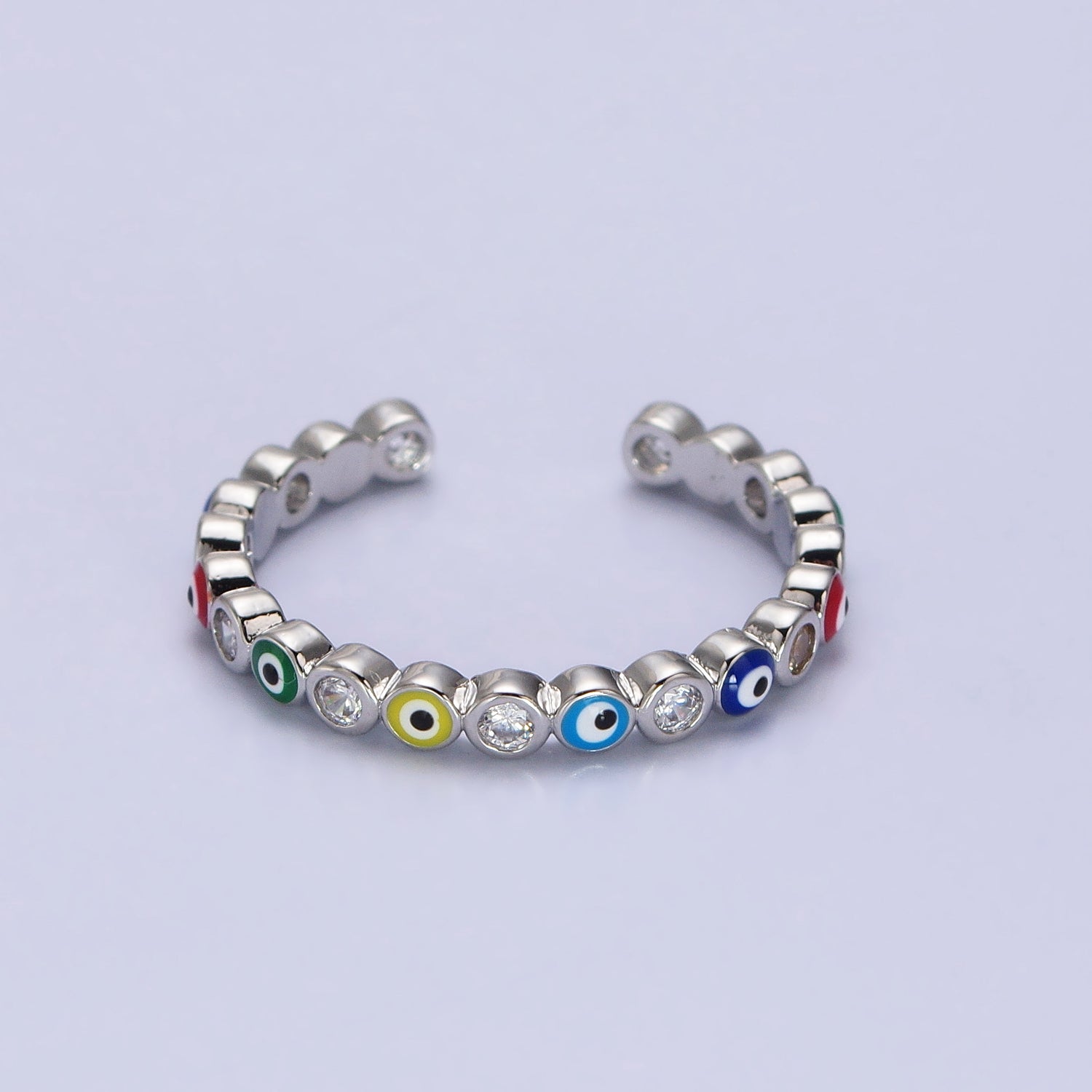 Red, Multicolor, Black, Green, Pink Clear CZ Enamel Evil Eye Adjustable Ring in Silver & Gold | Y595, Y570 - DLUXCA