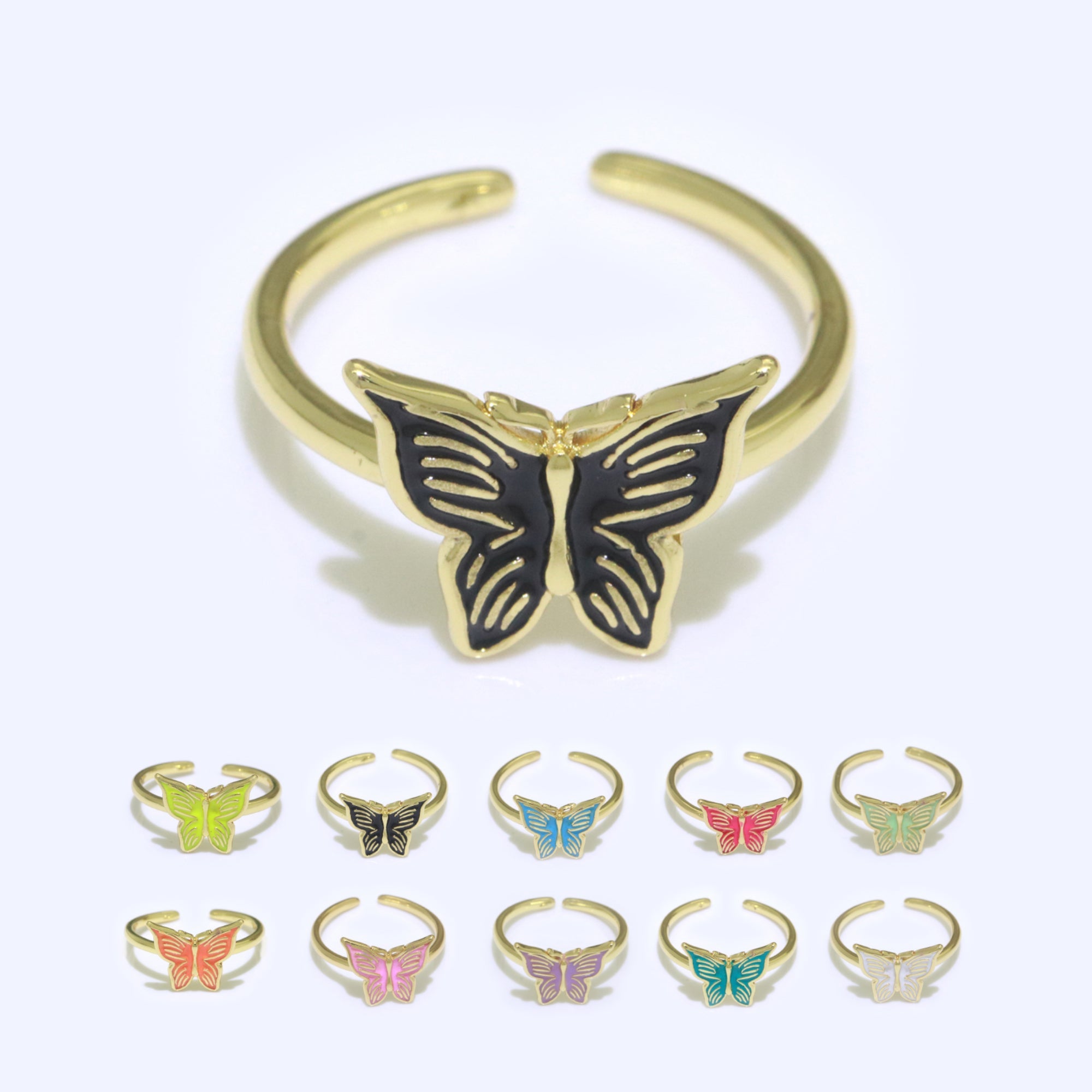 Mariposa Butterfly Ring Enamel Ring Open Adjustable in 14K Gold Filled - DLUXCA