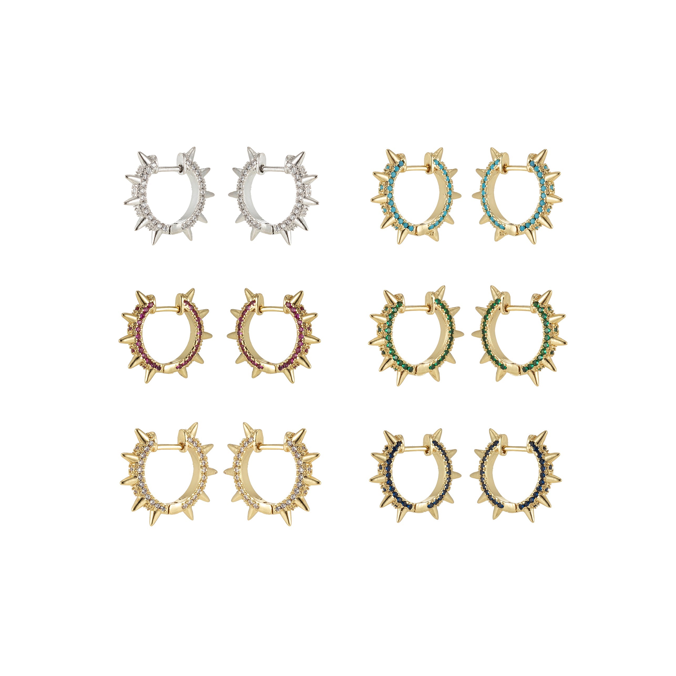 24k Gold Filled Spike Hoops, Studded Hoop Earring Set, Huggie Hoops, Micro Pave Studded Spike - DLUXCA