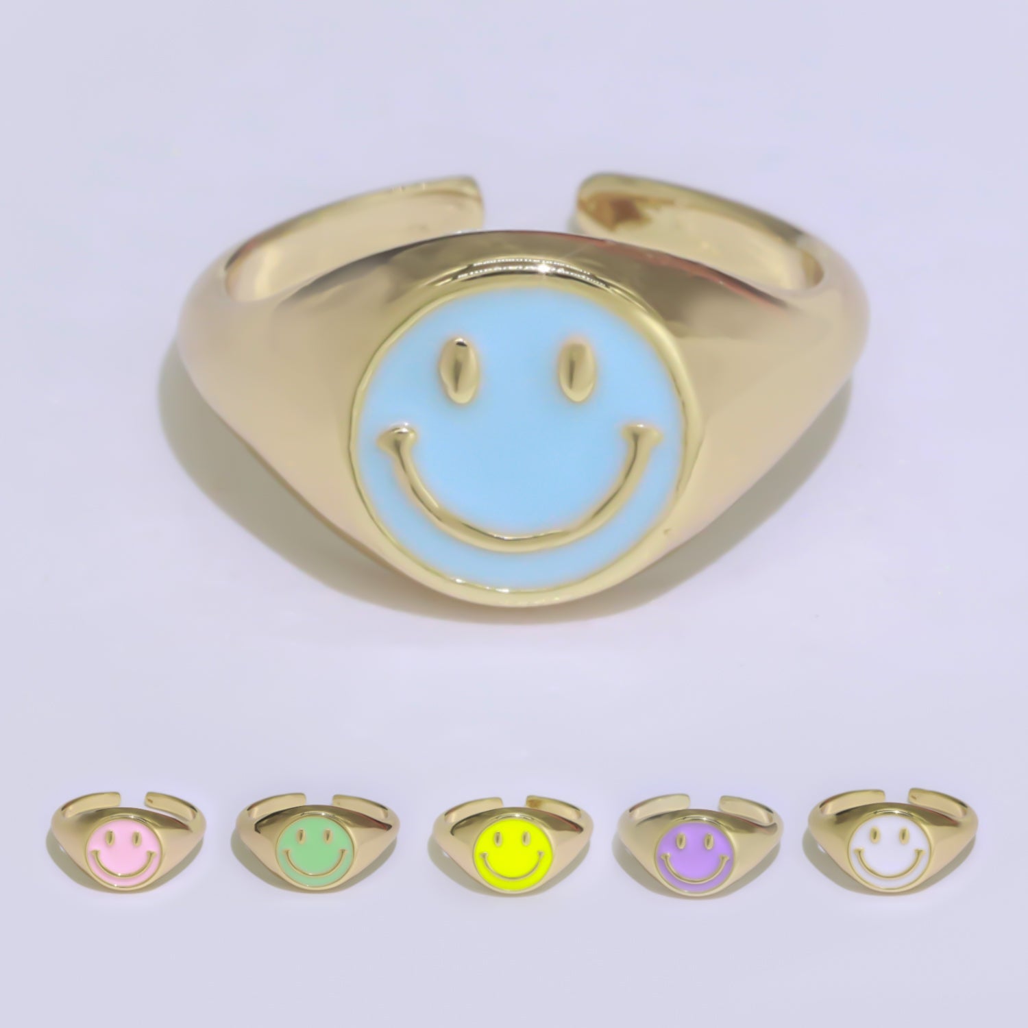 Gold Happy Face Ring • Smiley Face Ring • Enamel Epoxy Emoji Ring • Signet Ring• Birthday Gift y2k Jewelry for Teenager - DLUXCA