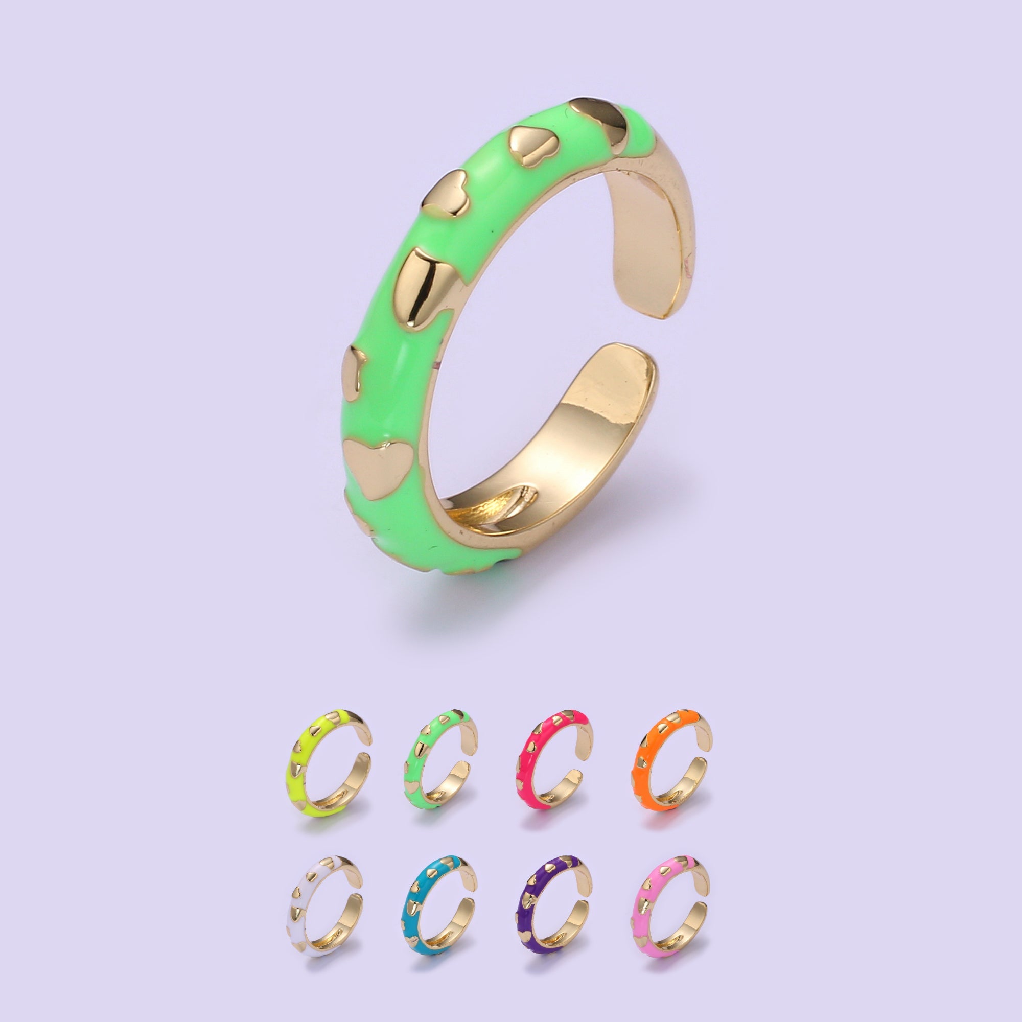 1x Dainty Colorful Enamel Ring Multicolor Enamel Band Heart Ring Stacking Open Ring Adjustable Ring Yellow Teal Pink Green White Neon Ring - DLUXCA