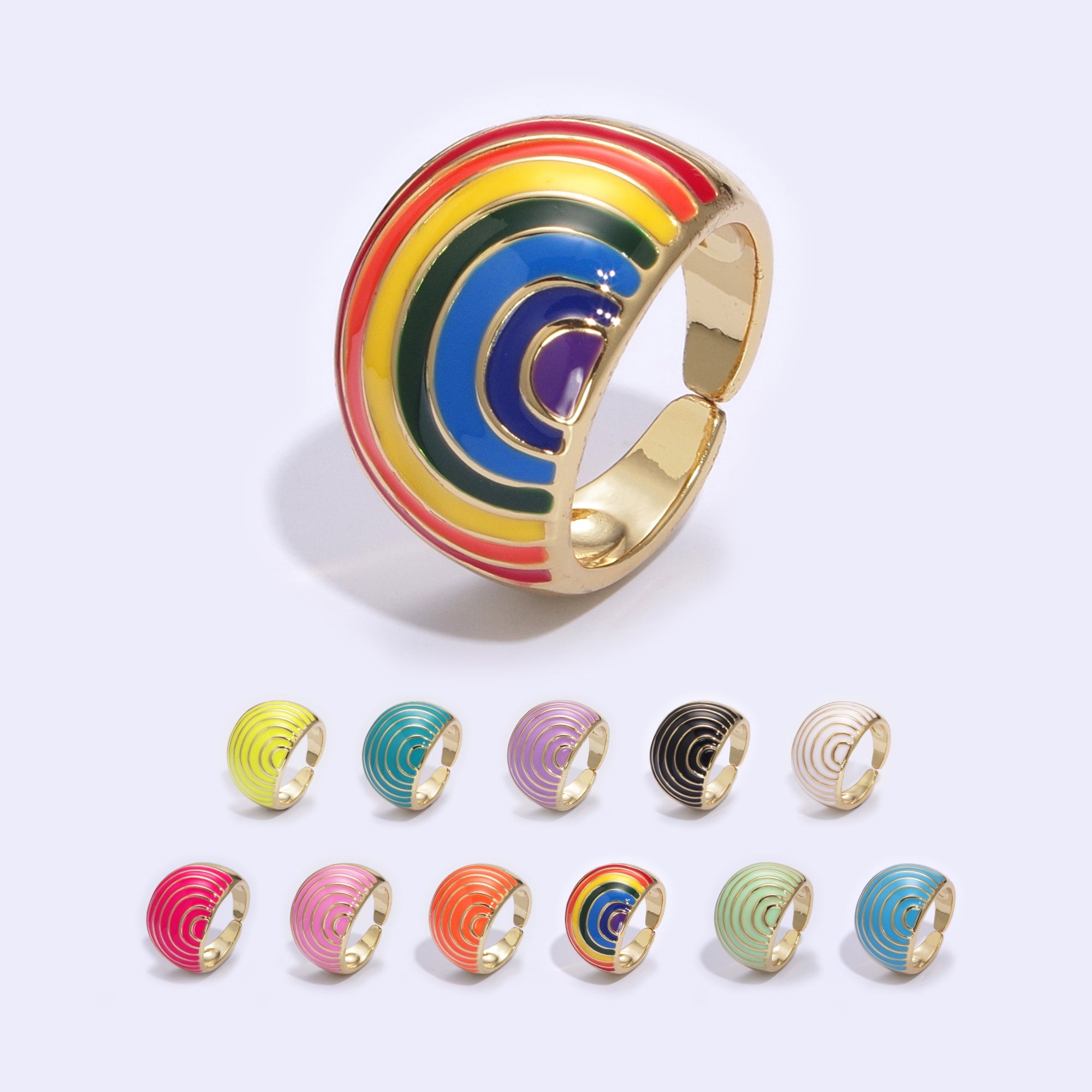 Enamel Rainbow Dome Ring for Women in Gold Chunky Bold Enamel Ring Signet Statement Ring y2k Jewelry - DLUXCA