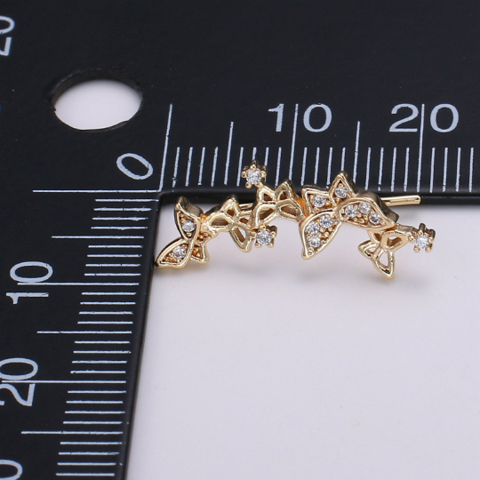 1 pair butterfly ear climber, butterfly earrings, ear climber gold, ear crawler, dainty earrings, minimalist earrings, gold earrings - DLUXCA