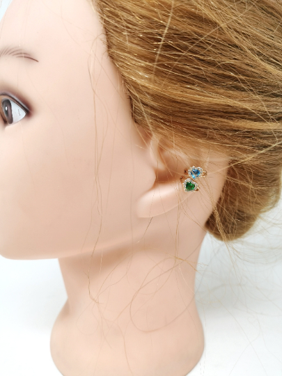 1x Blue Green Ear Cuffs for Non Pierced Ears Micro Pave Crystal Gold Clip on Conch Cuff Earrings for Women Girls - DLUXCA